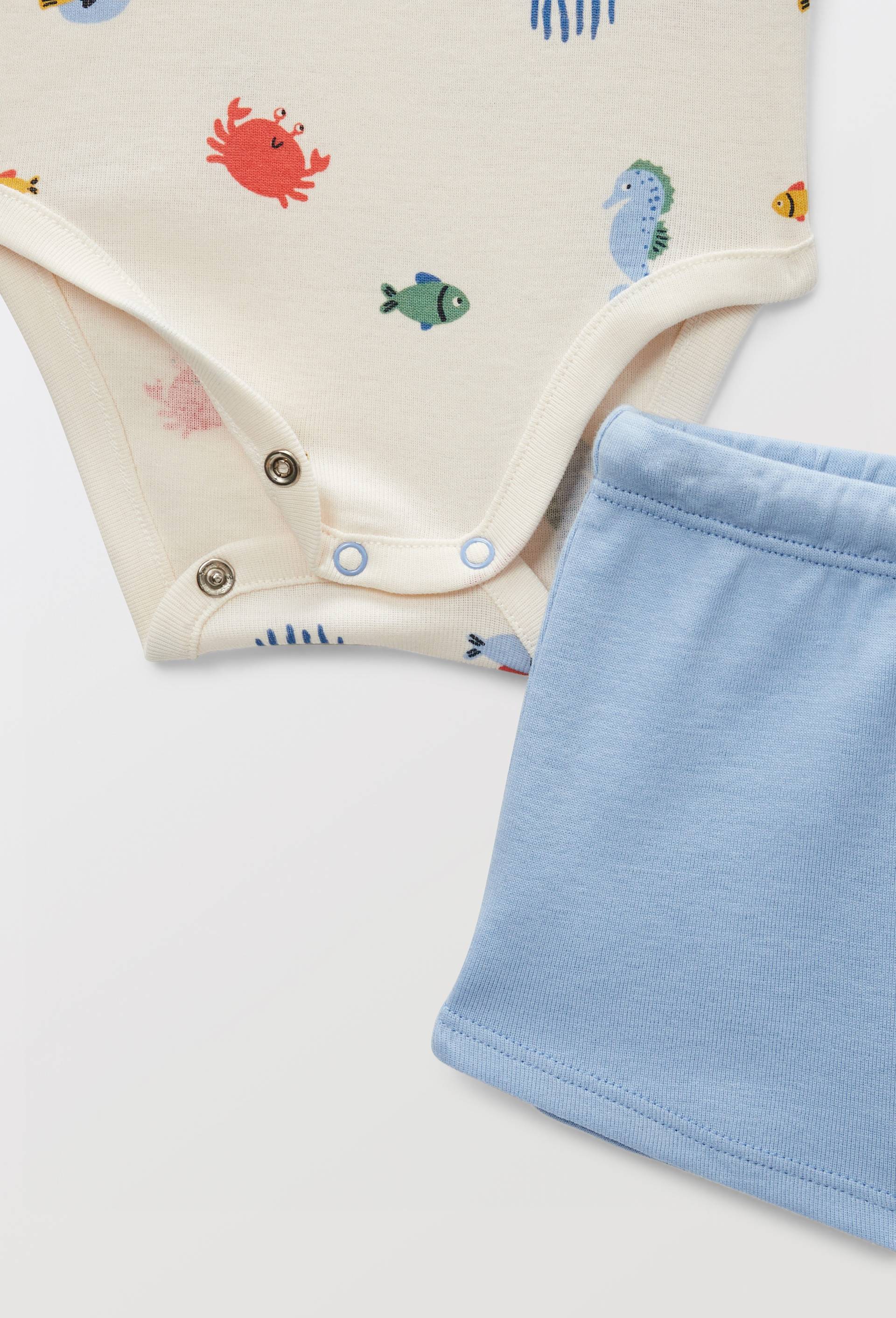 Ensemble body imprim&eacute; et short uni en coton BIO GOTS, Beige clair, large image number 2