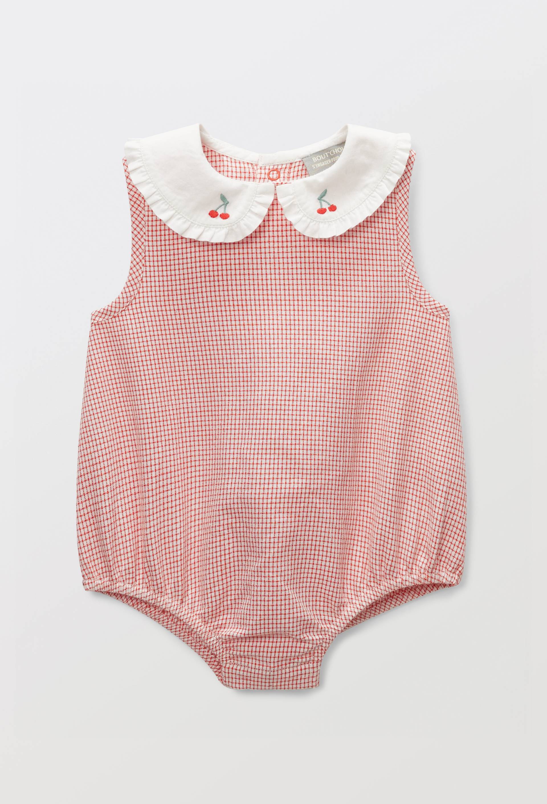 Barboteuse sans manches &agrave; carreaux et &agrave; col brod&eacute; en coton, Orange, large image number 0