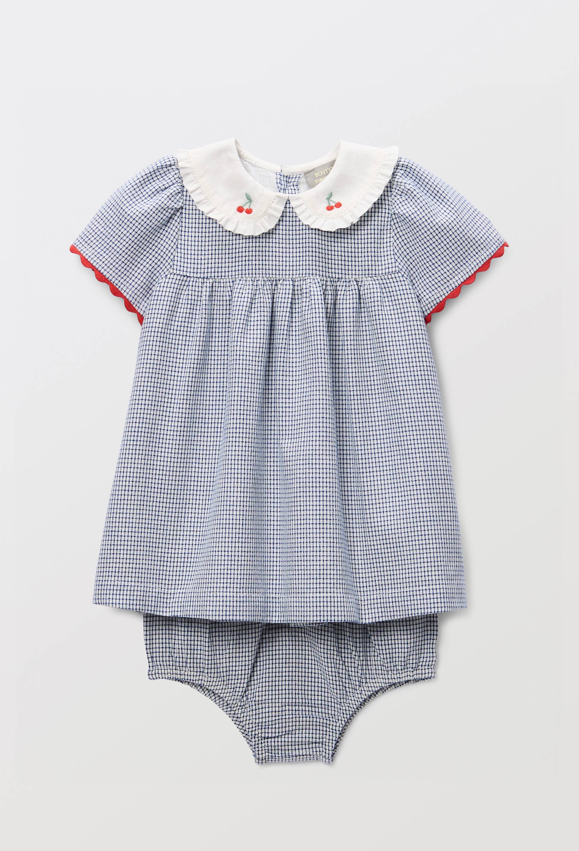Robe avec bloomer &agrave; carreaux et &agrave; col brod&eacute; en coton, Bleu fonc&eacute;, large image number 0