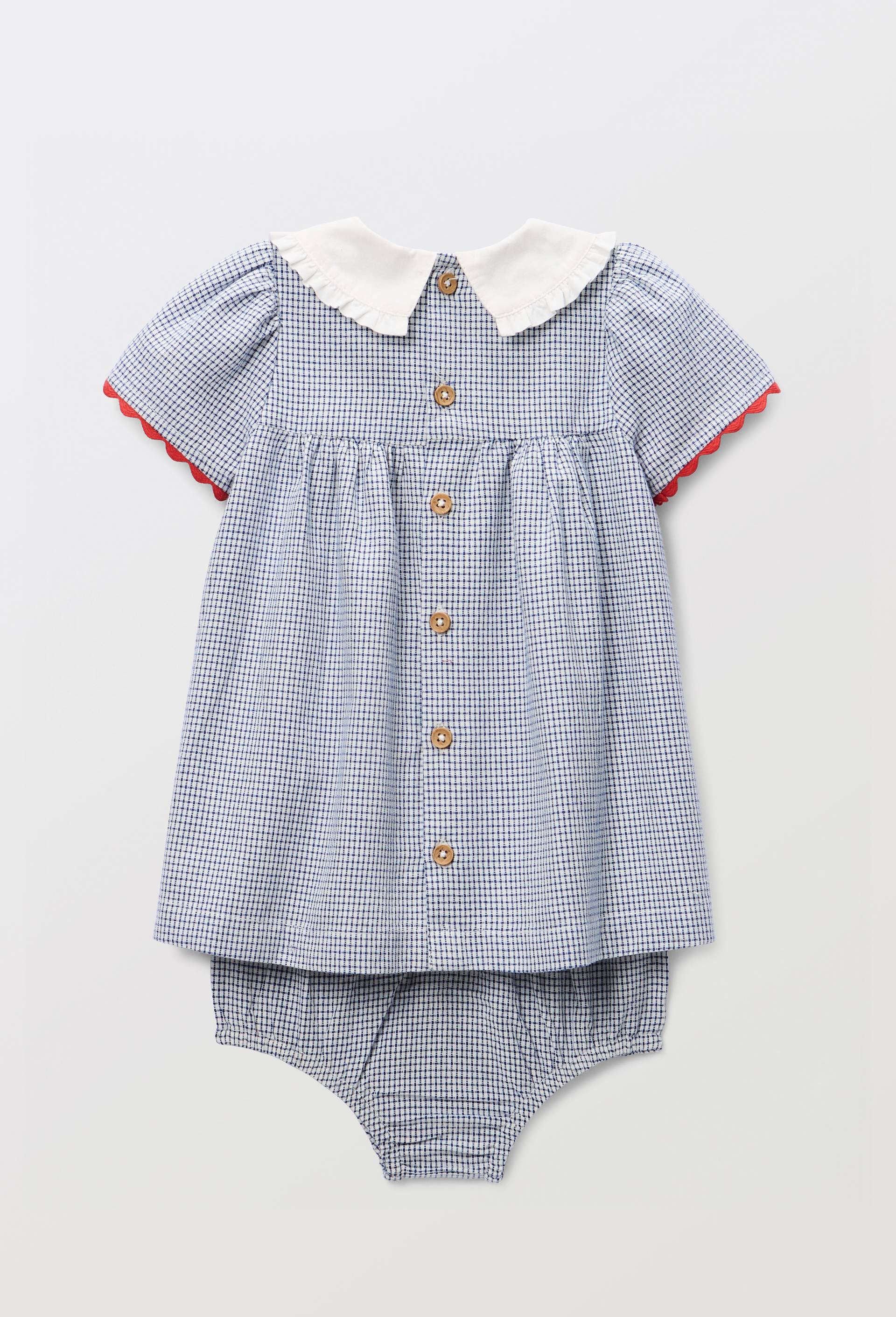 Robe avec bloomer &agrave; carreaux et &agrave; col brod&eacute; en coton, Bleu fonc&eacute;, large image number 1