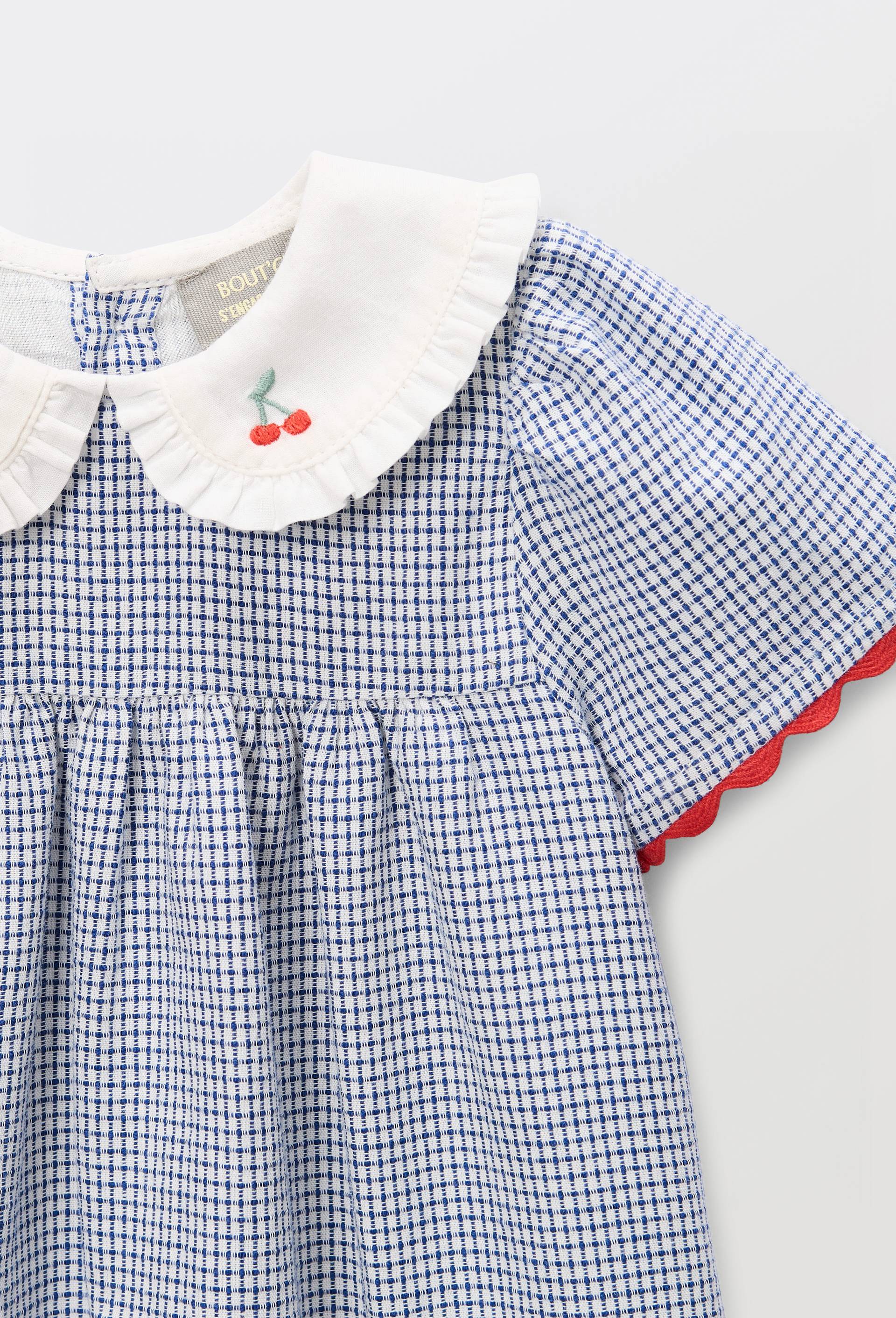 Robe avec bloomer &agrave; carreaux et &agrave; col brod&eacute; en coton, Bleu fonc&eacute;, large image number 2