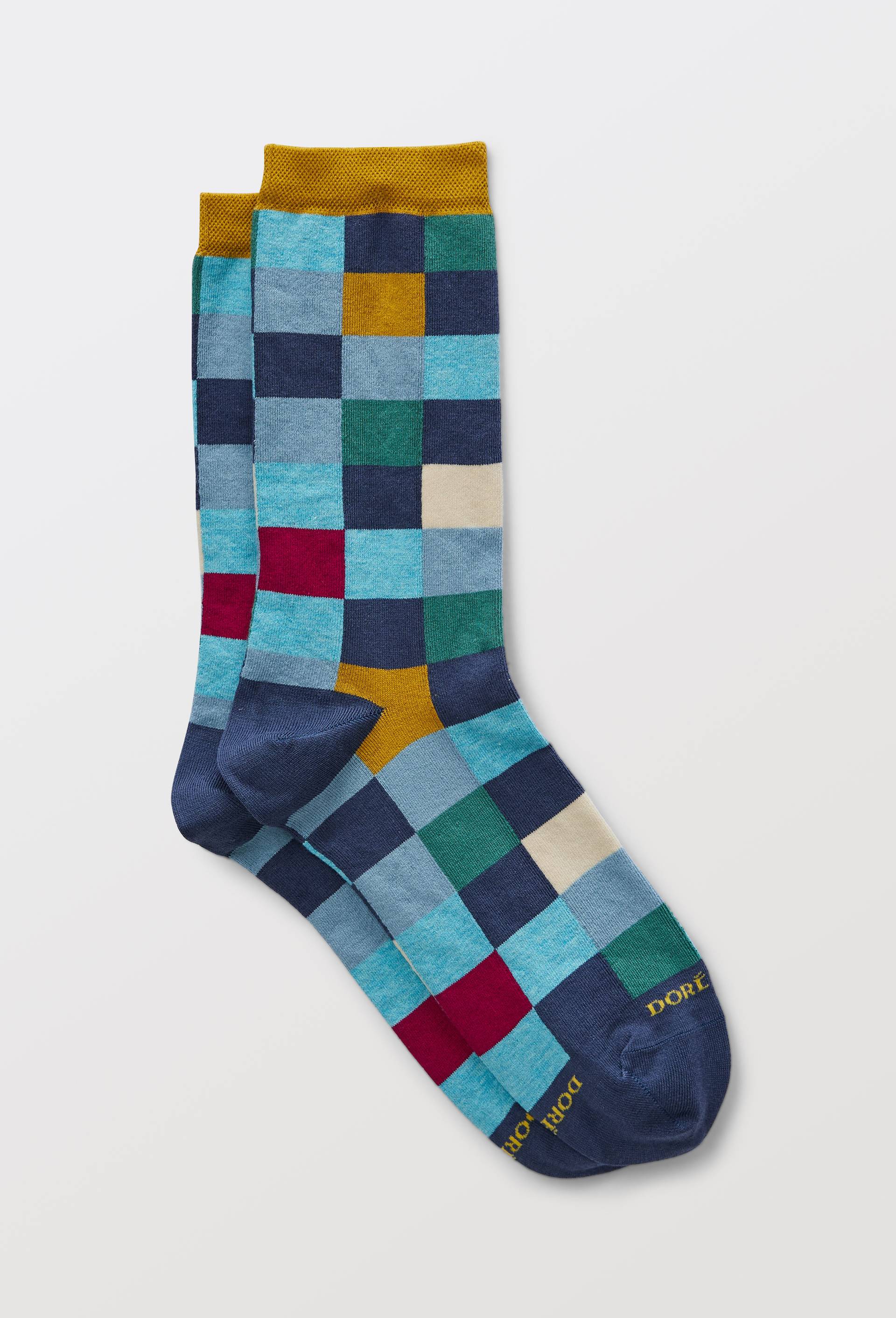 La paire de chaussette &eacute;chiquier en coton, DOR&Eacute; DOR&Eacute;, Bleu fonc&eacute;, large image number 0.0