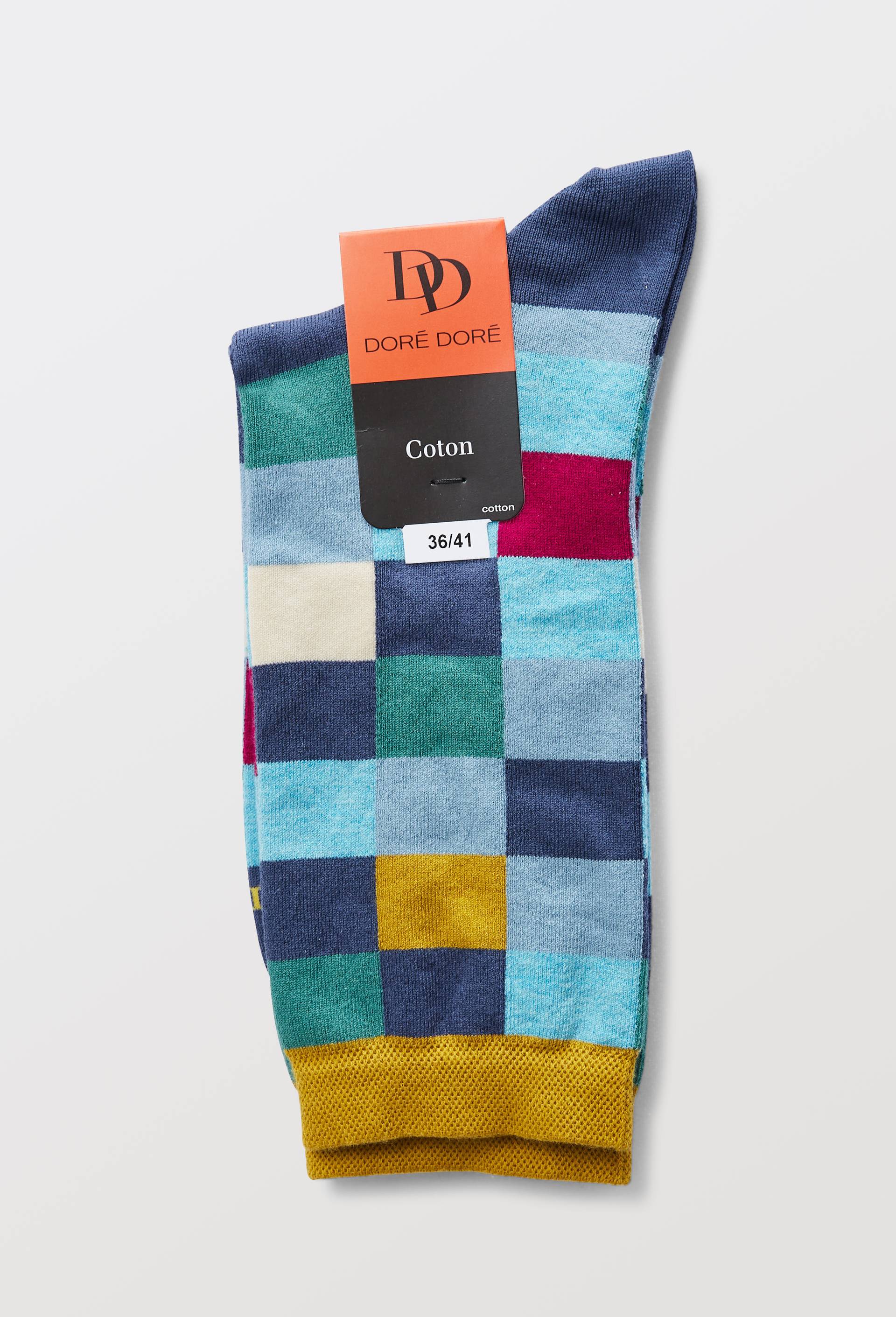 La paire de chaussette &eacute;chiquier en coton, DOR&Eacute; DOR&Eacute;, Bleu fonc&eacute;, large image number 2.0