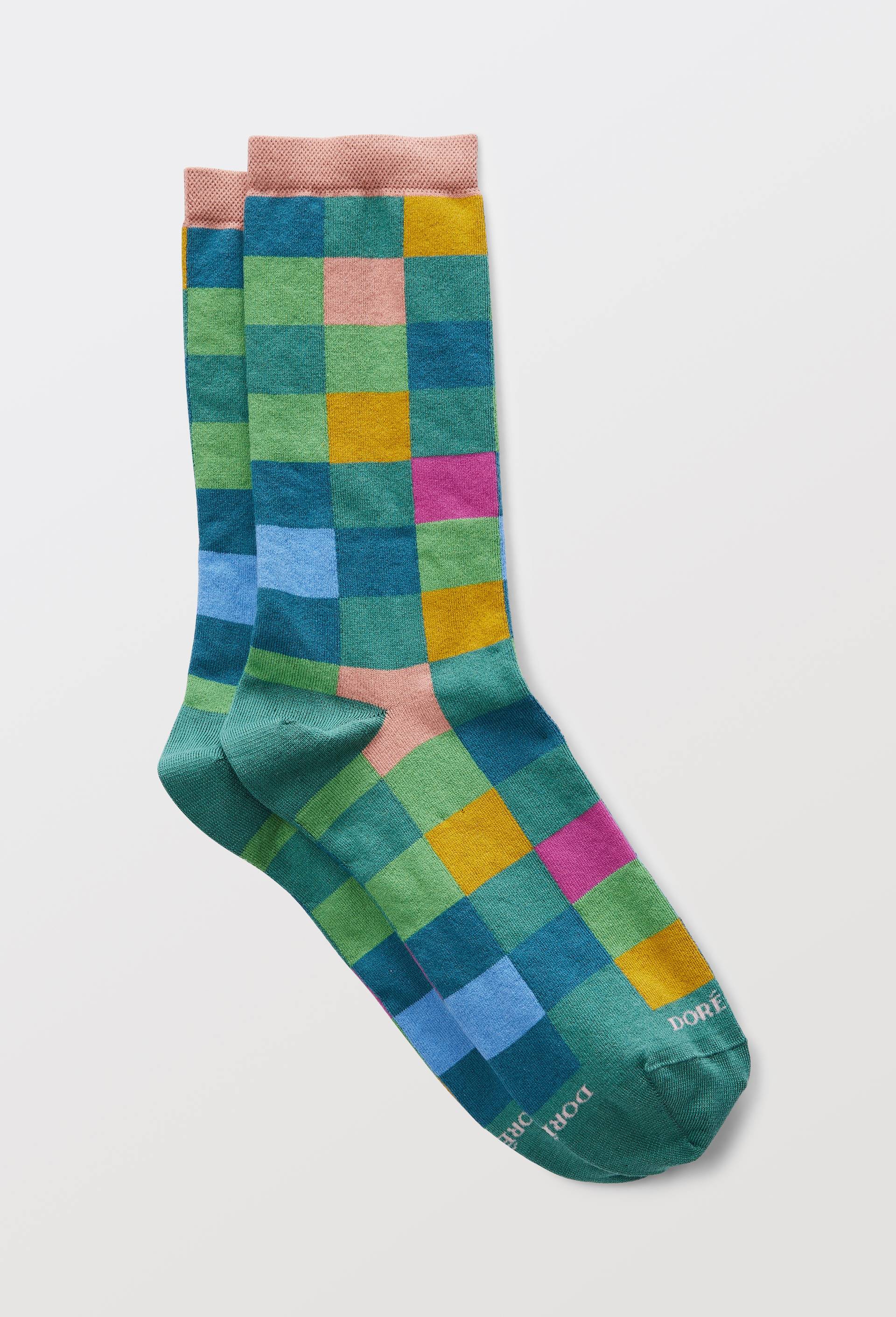 La paire de chaussette &eacute;chiquier en coton, DOR&Eacute; DOR&Eacute;, Vert, swatch image