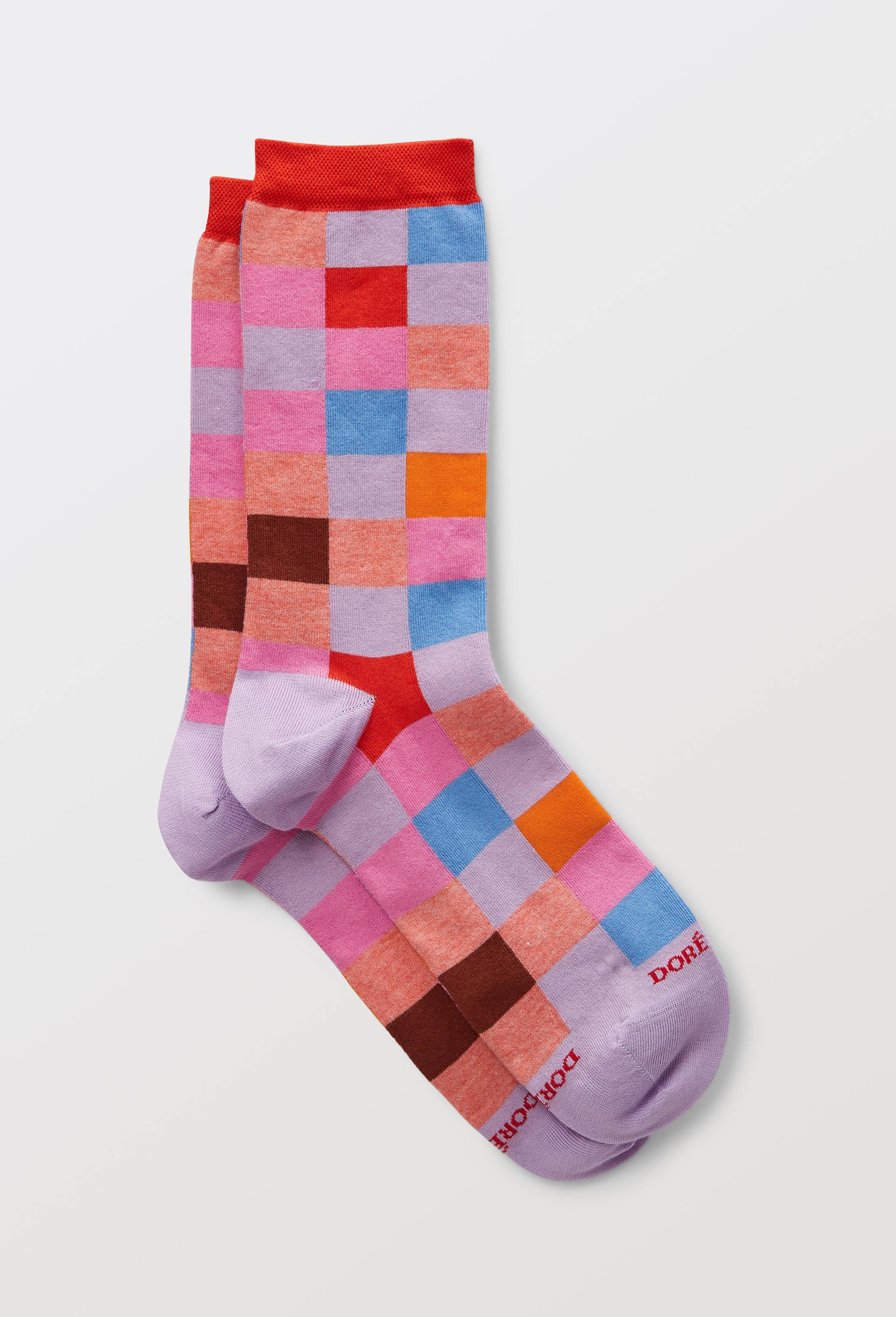 La paire de chaussette &eacute;chiquier en coton, DOR&Eacute; DOR&Eacute;, Rouge, large image number 0.0
