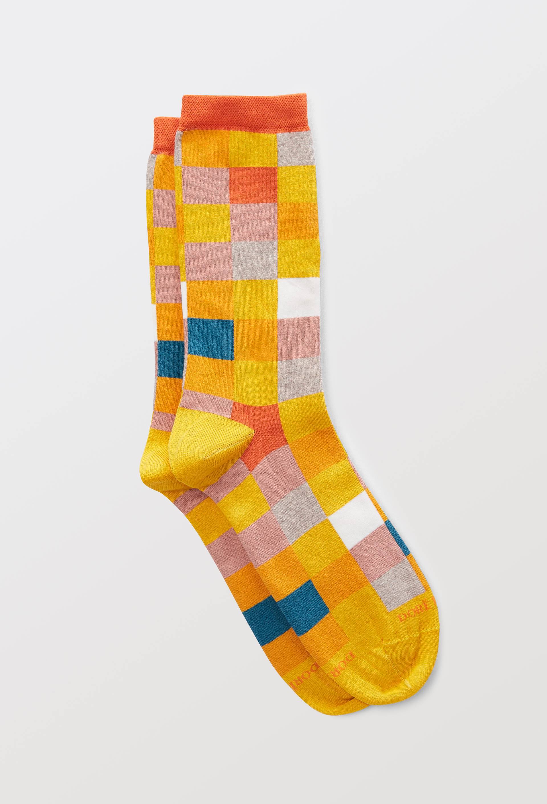 La paire de chaussette &eacute;chiquier en coton, DOR&Eacute; DOR&Eacute;, Jaune, large image number 0