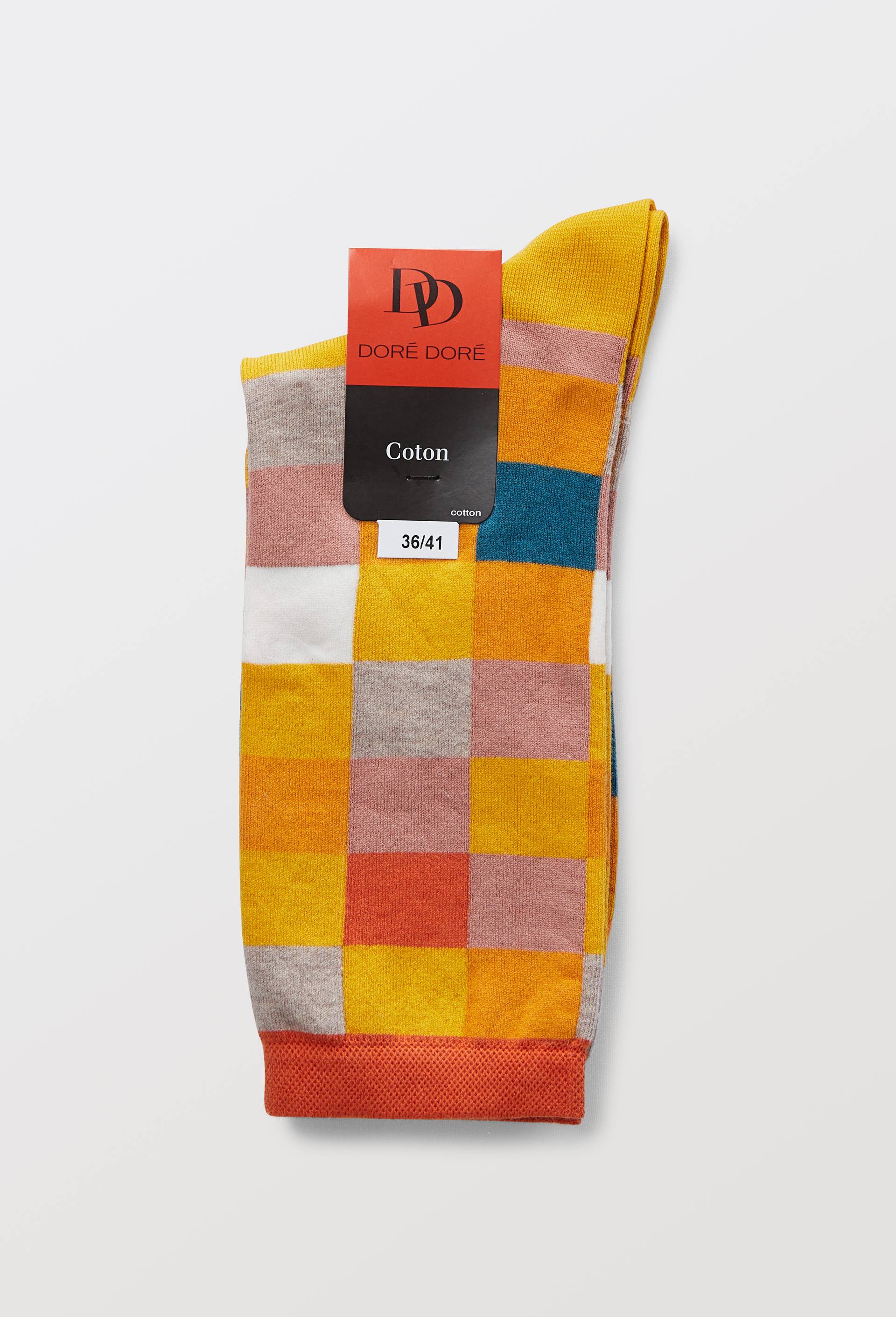La paire de chaussette &eacute;chiquier en coton, DOR&Eacute; DOR&Eacute;, Jaune, large image number 2