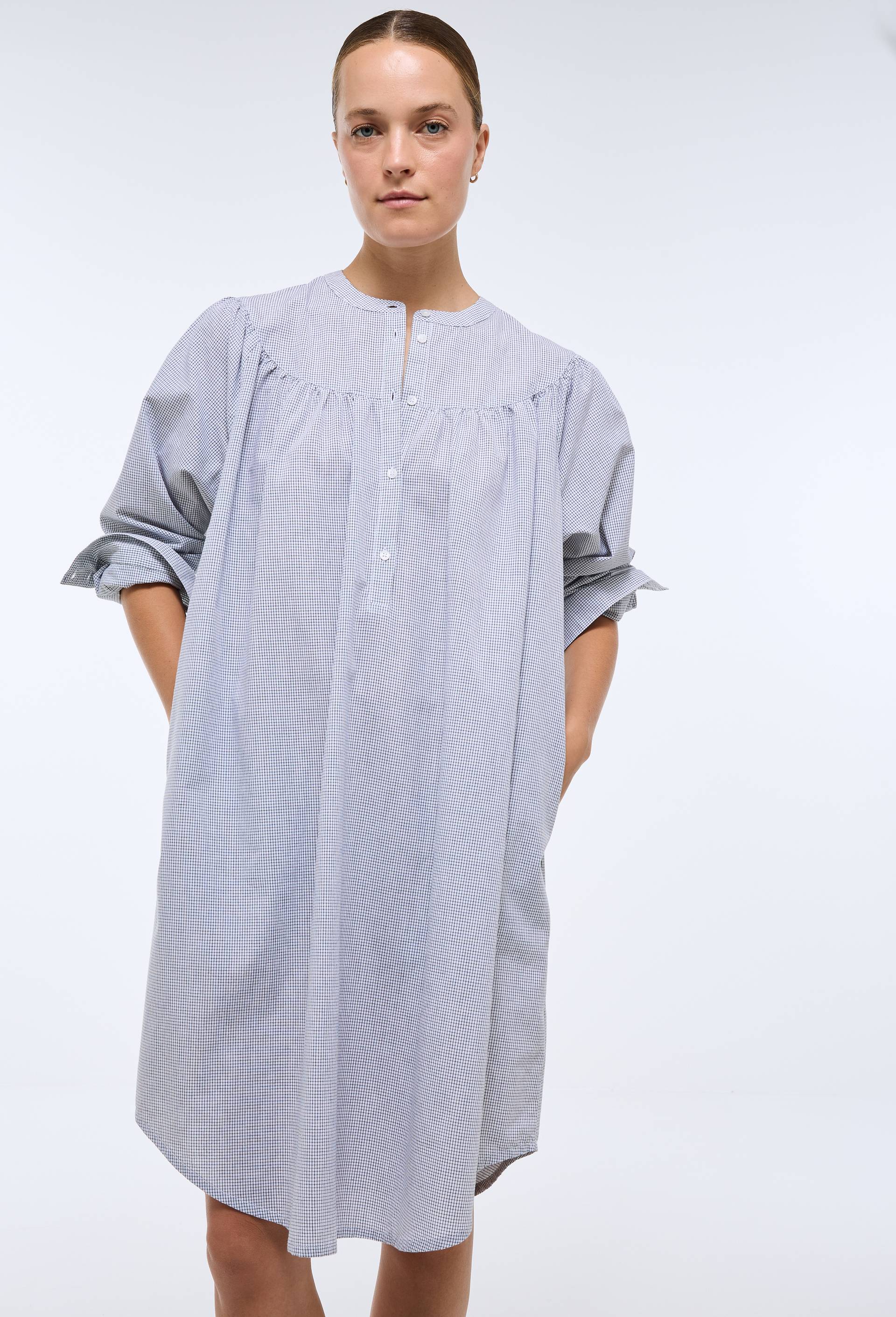 Chemise de nuit &agrave; carreaux en coton BIO GOTS, Bleu fonc&eacute;, large image number 0