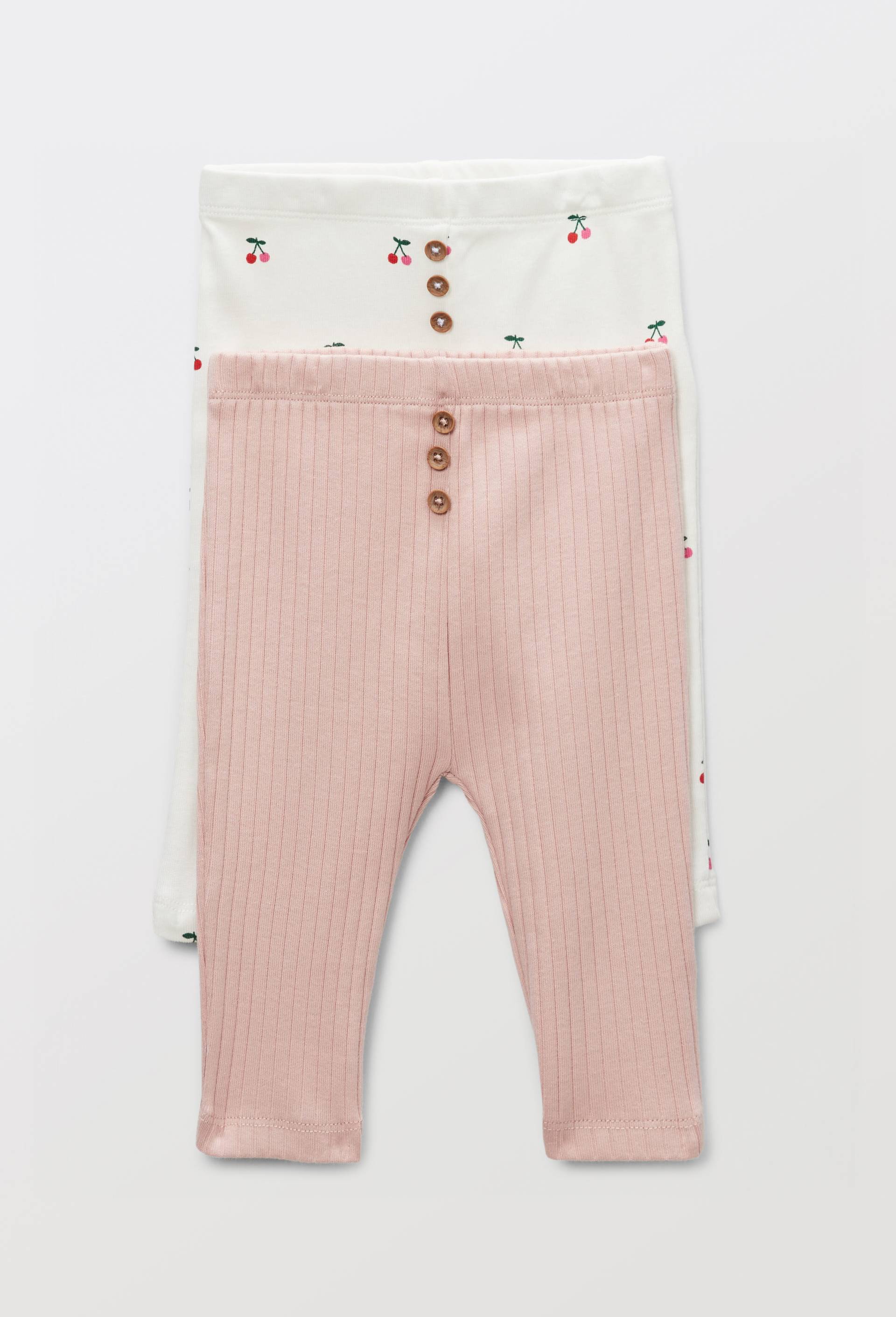 Lot de 2 leggings unis et imprim&eacute;s en coton BIO GOTS, Rose clair, large image number 0