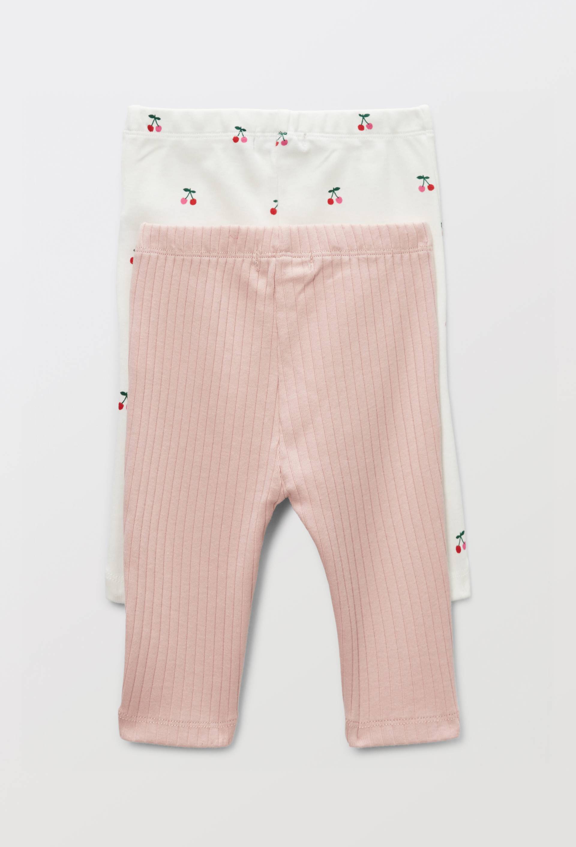 Lot de 2 leggings unis et imprim&eacute;s en coton BIO GOTS, Rose clair, large image number 1.0