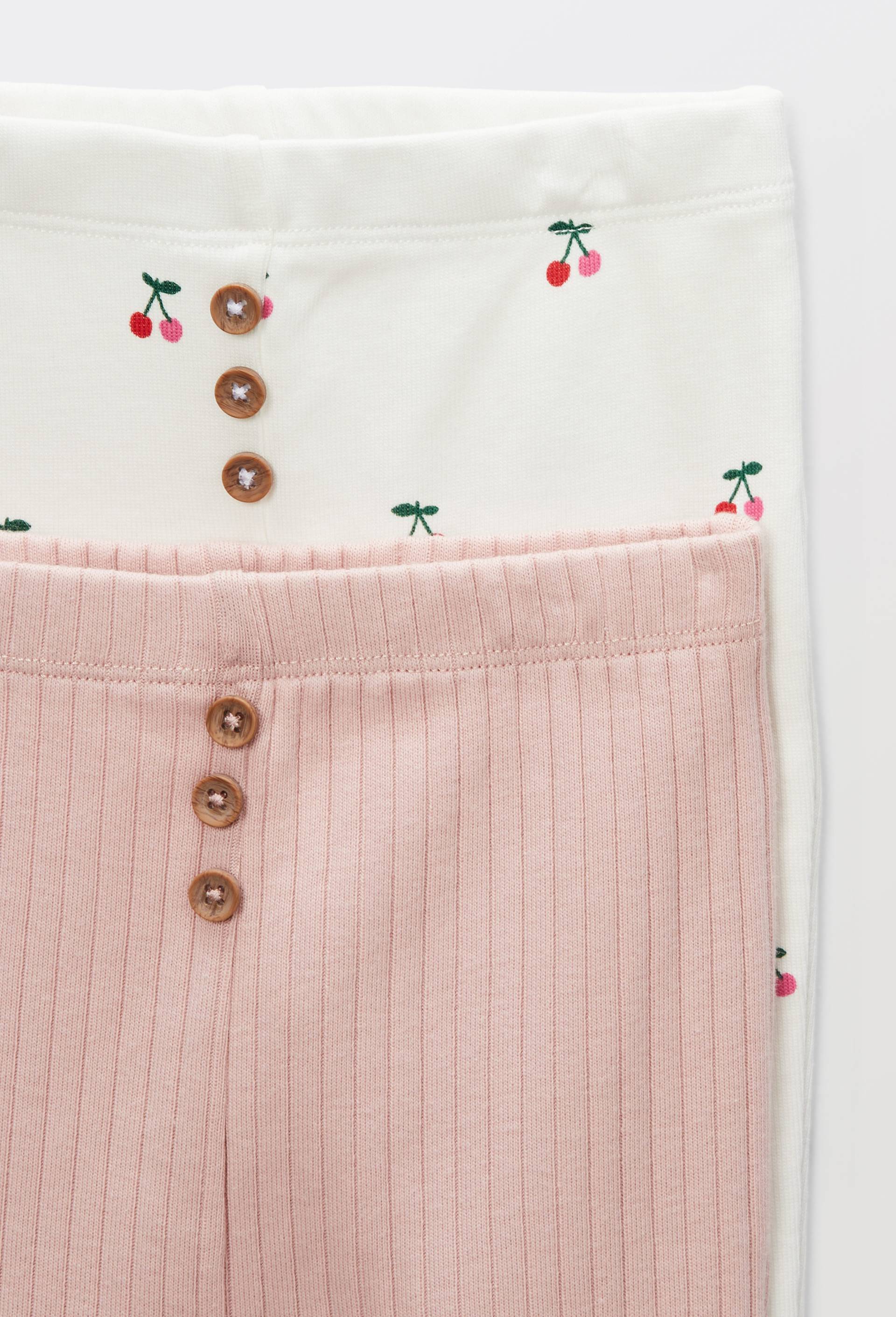 Lot de 2 leggings unis et imprim&eacute;s en coton BIO GOTS, Rose clair, large image number 2.0