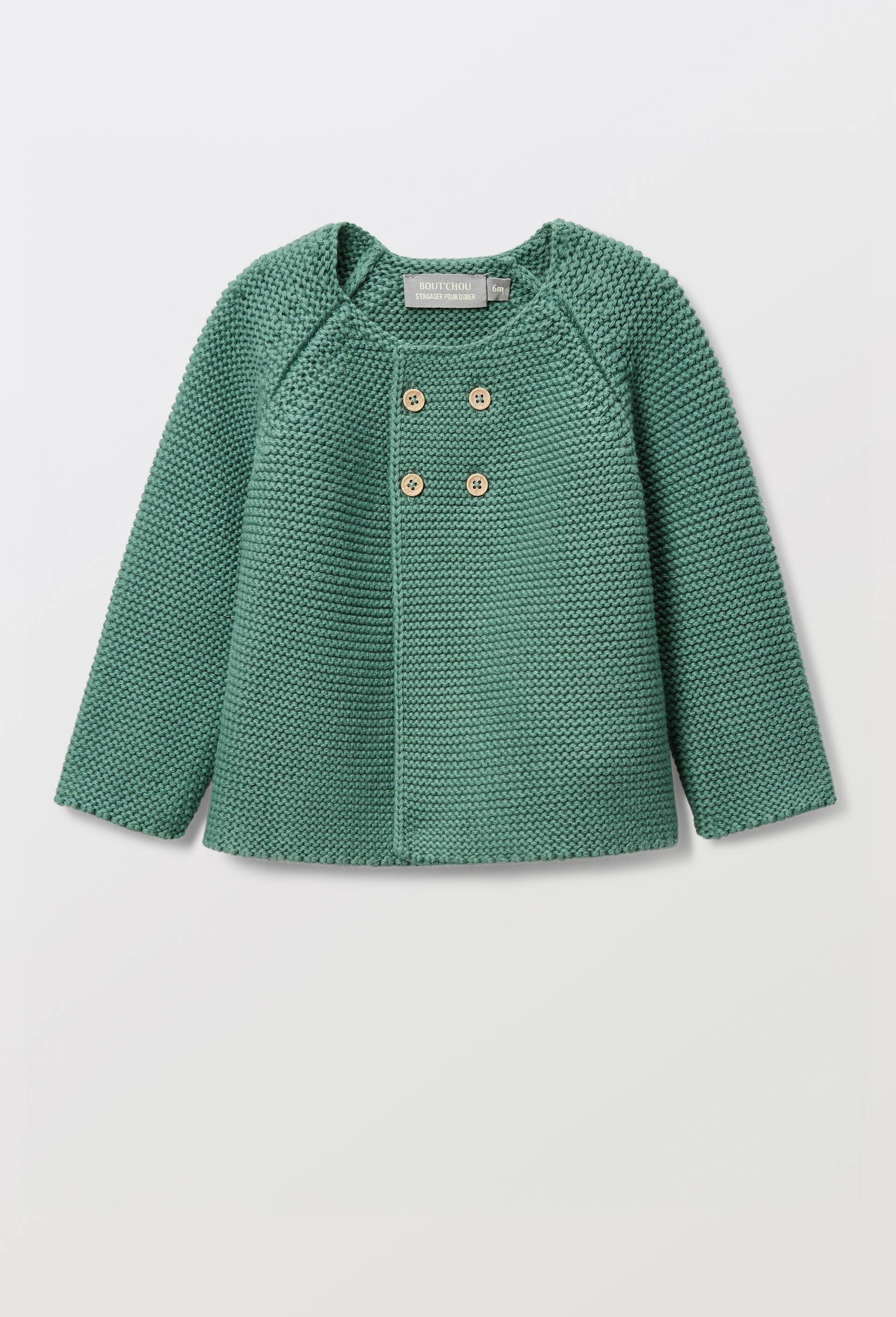 Cardigan uni en point mousse en coton, Vert, large image number 0.0