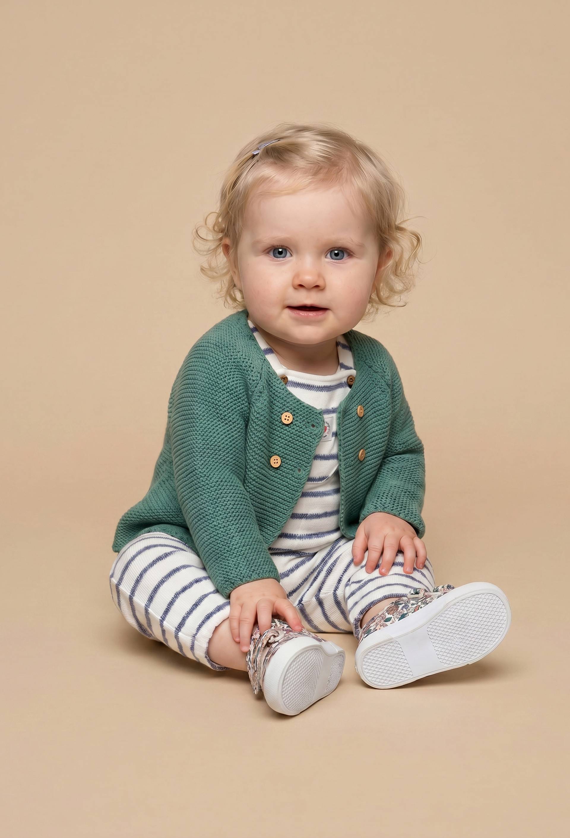 Cardigan uni en point mousse en coton, Vert, large image number 0