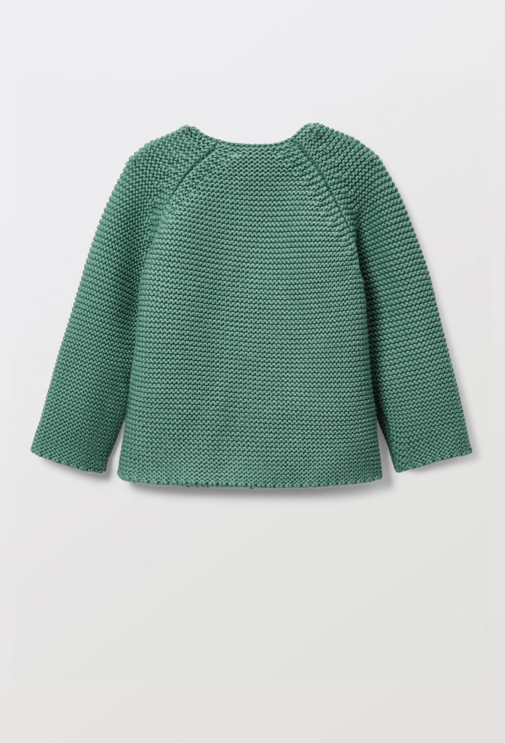 Cardigan uni en point mousse en coton, Vert, large image number 1.0