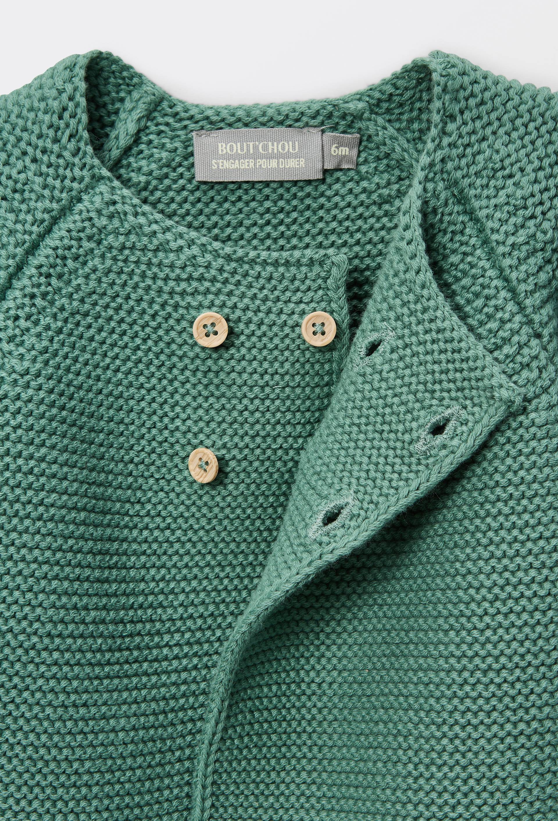 Cardigan uni en point mousse en coton, Vert, large image number 2