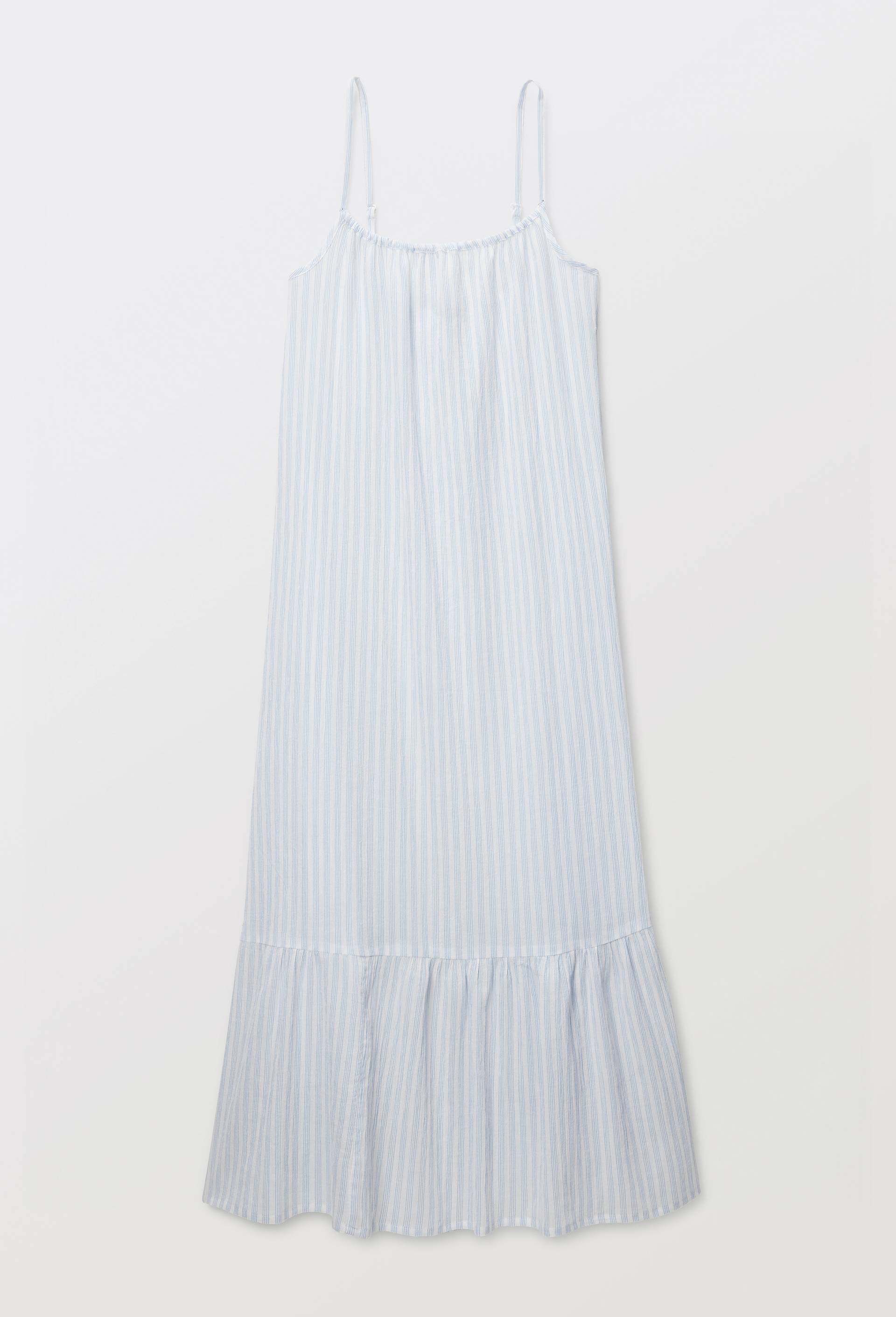 Chemise de nuit longue fines bretelles ray&eacute;e en coton BIO GOTS, Bleu, large image number 2