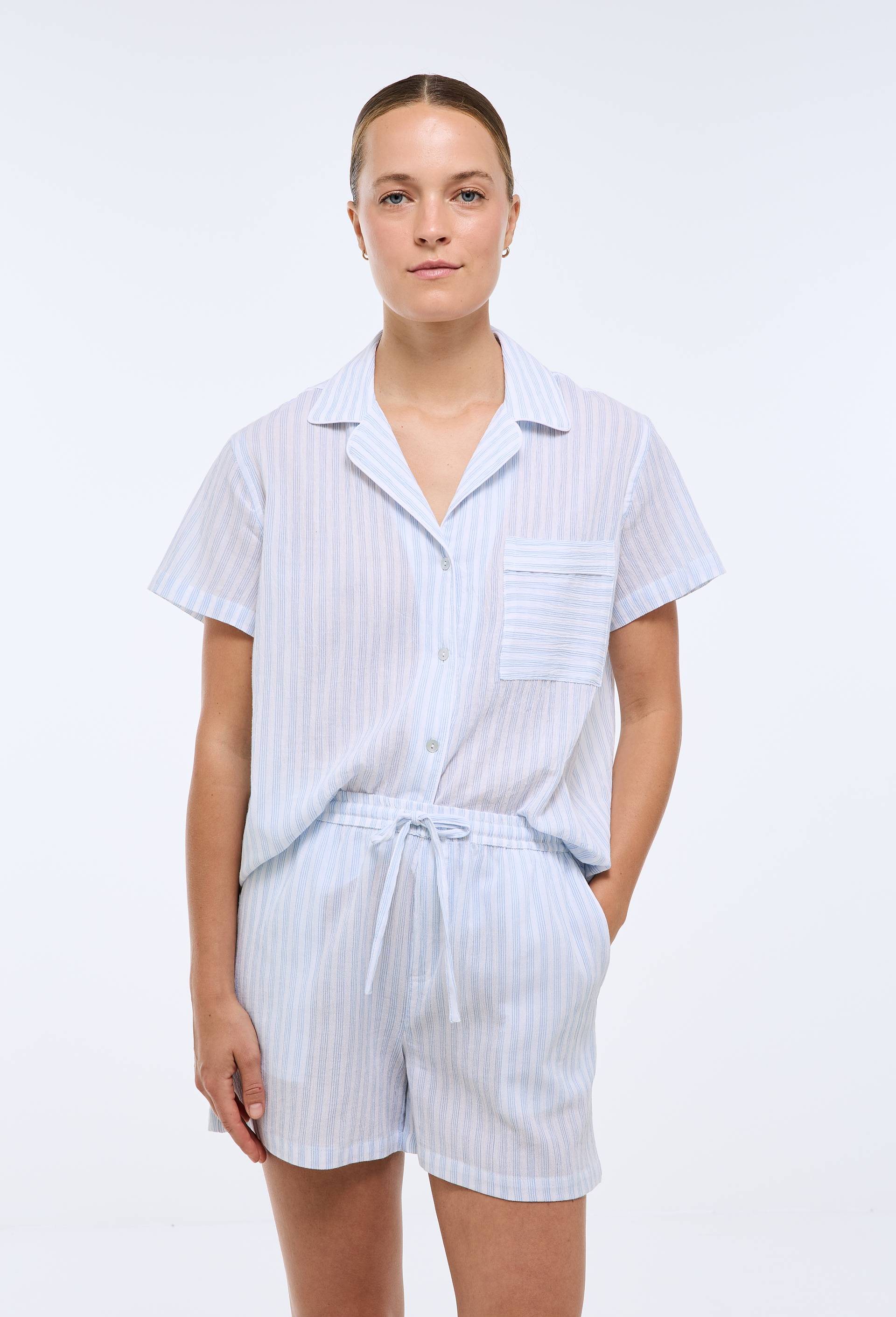 Pyjashort ray&eacute; en coton bio GOTS, Bleu, large image number 0.0