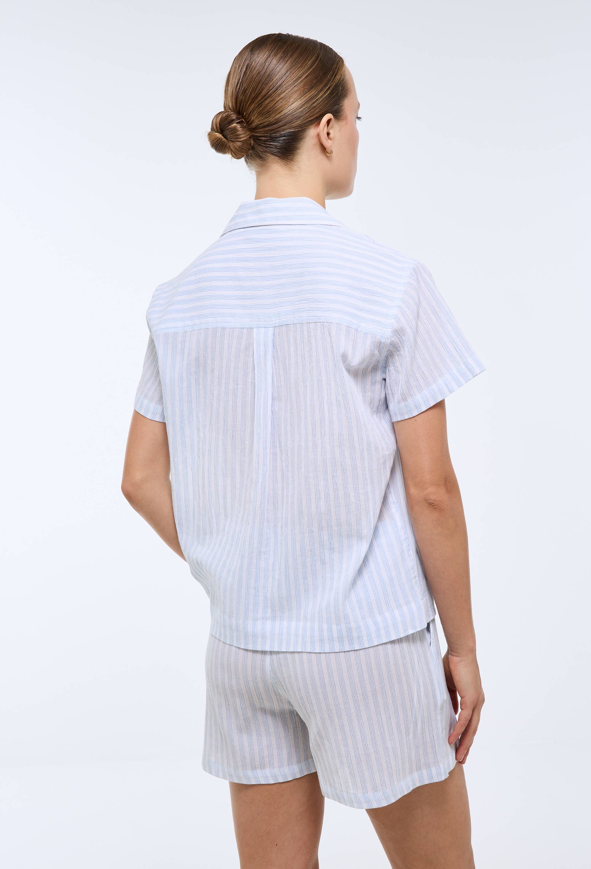 Pyjashort ray&eacute; en coton bio GOTS, Bleu, large image number 1