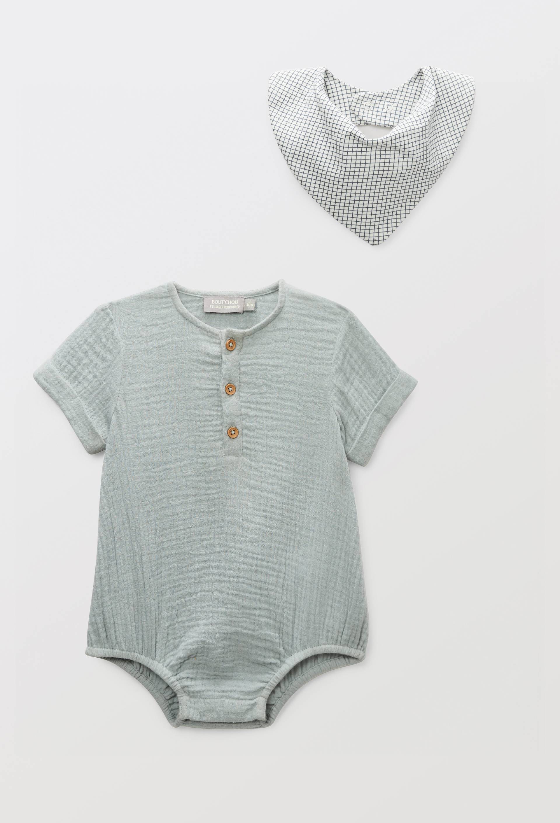 Barboteuse manches courtes unie en coton BIO GOTS, Vert fonc&eacute;, swatch image