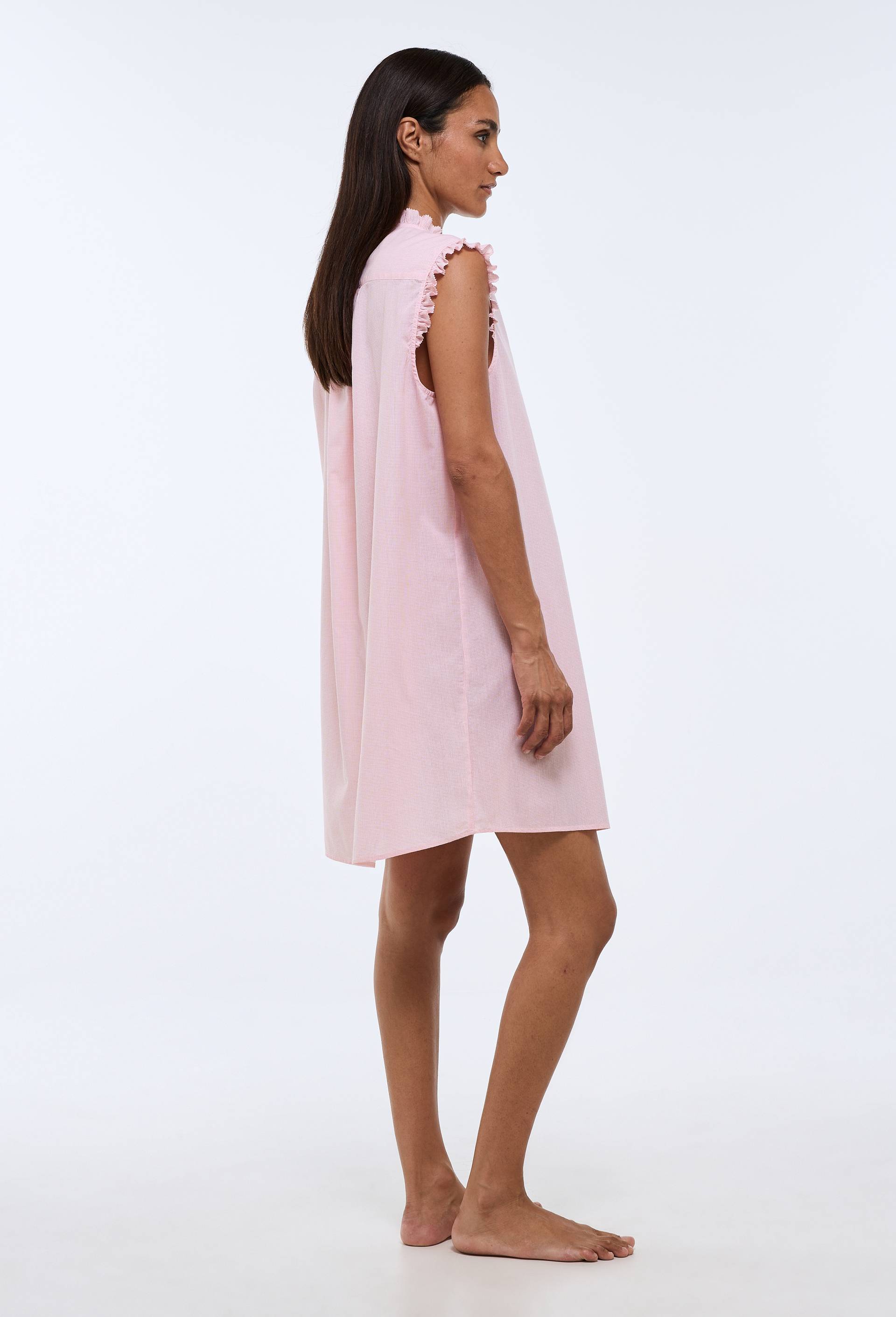 Chemise de nuit vichy sans manches avec d&eacute;tail plastron en coton BIO GOTS, Blanc, large image number 1