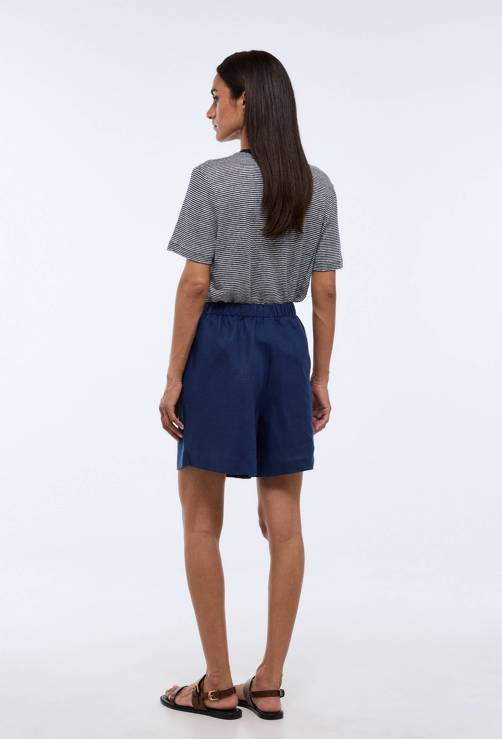 Short en lin, Bleu fonc&eacute;, large image number 1.0