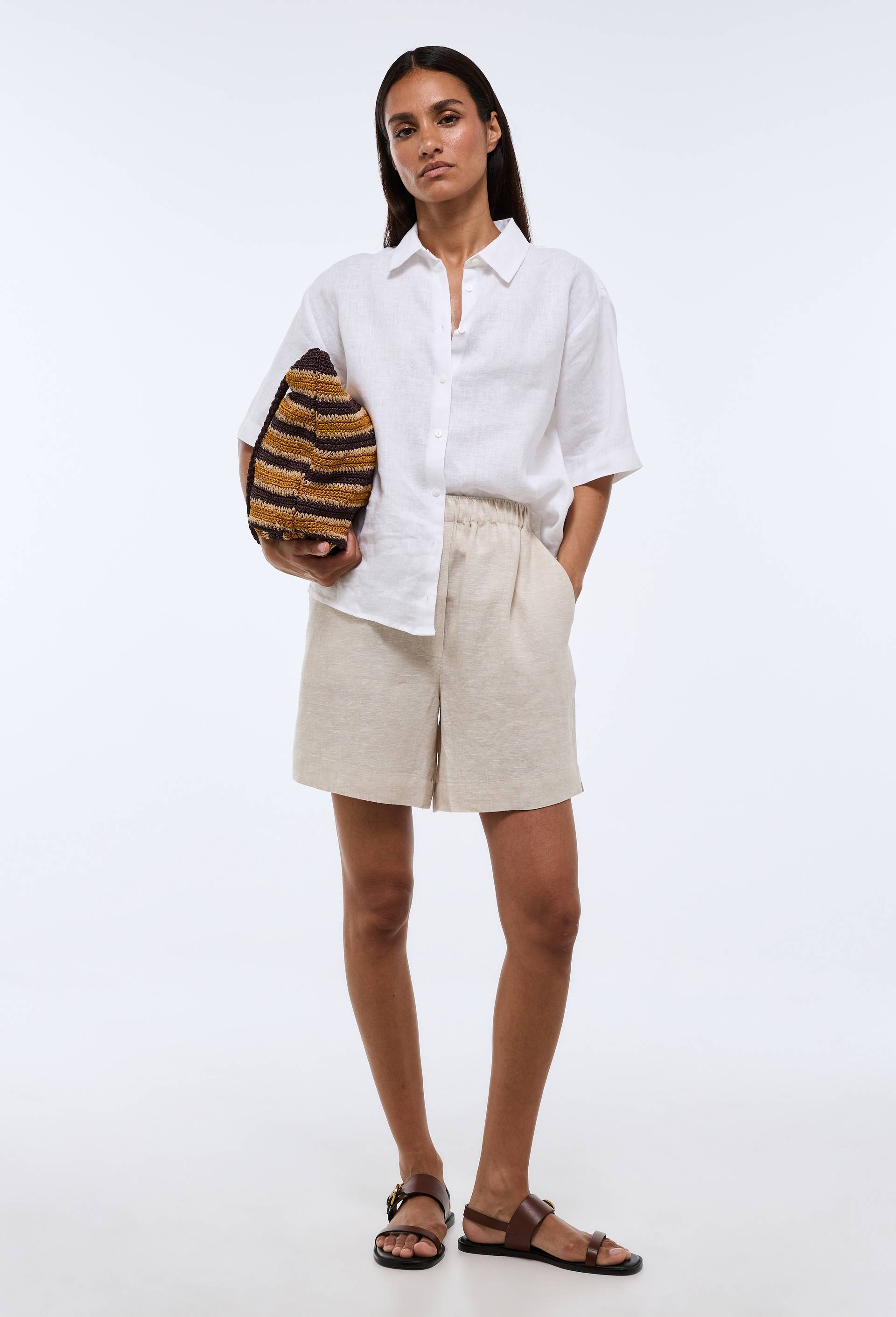 Short en lin, Beige, large image number 0