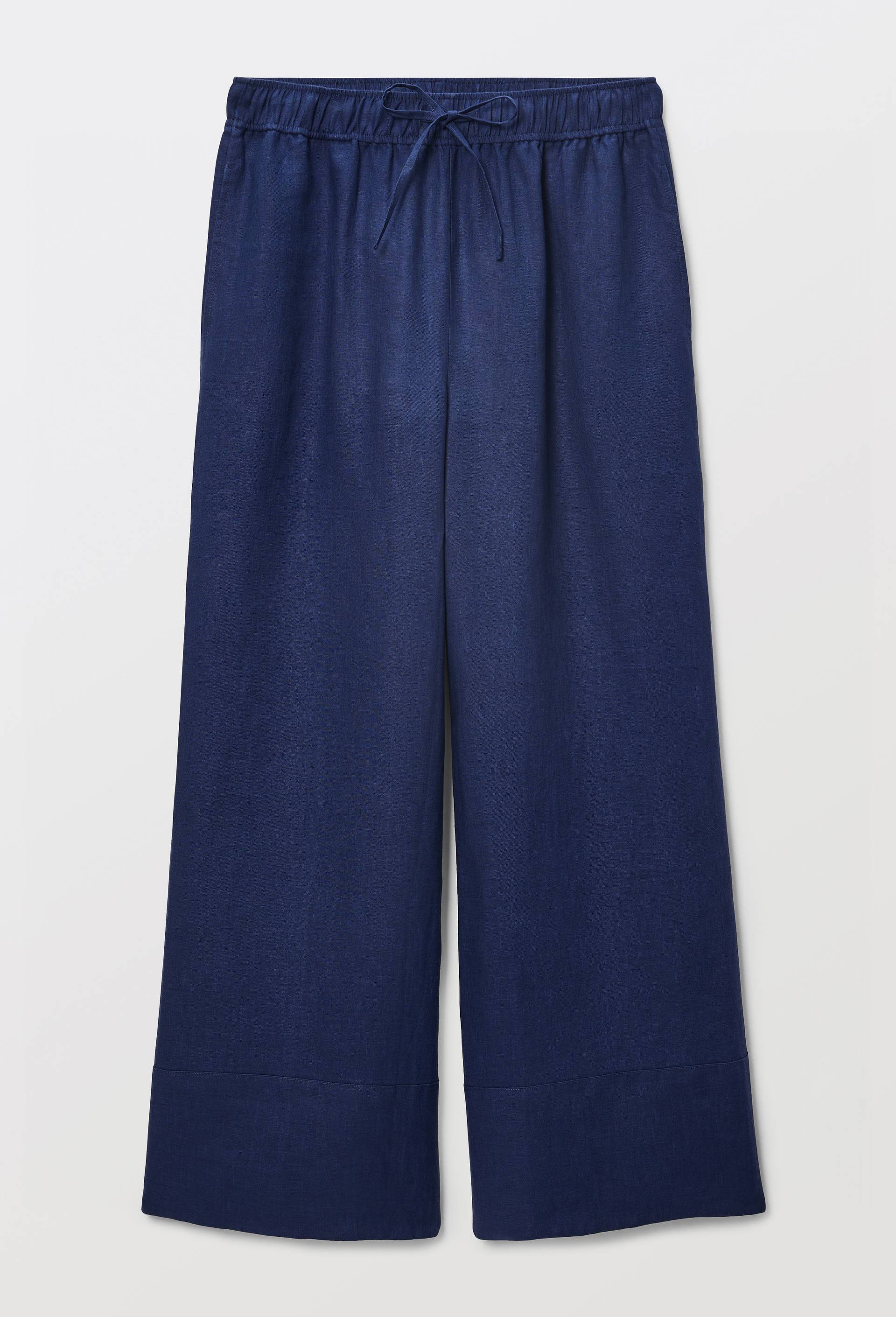 Pantalon large &agrave; taille &eacute;lastiqu&eacute;e en lin, Bleu fonc&eacute;, large image number 2