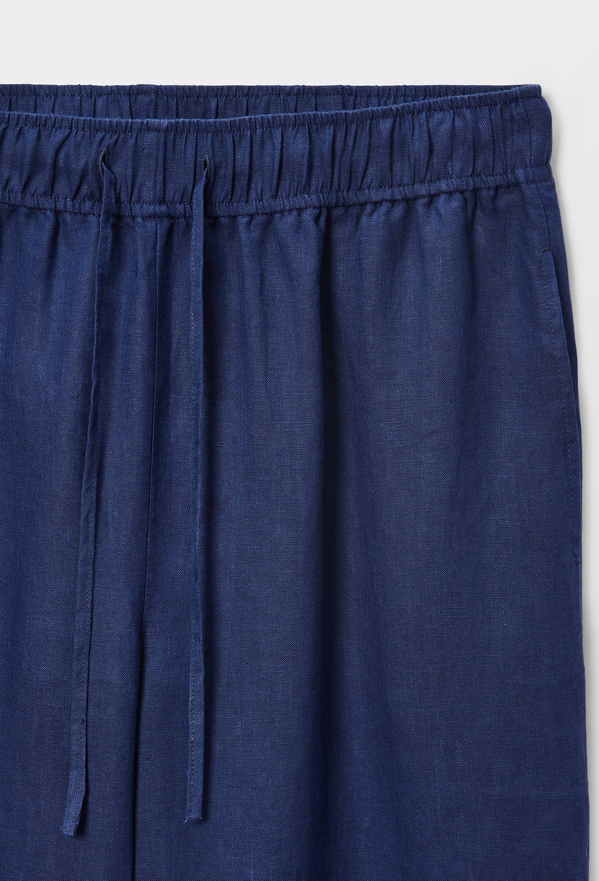 Pantalon large &agrave; taille &eacute;lastiqu&eacute;e en lin, Bleu fonc&eacute;, large image number 3