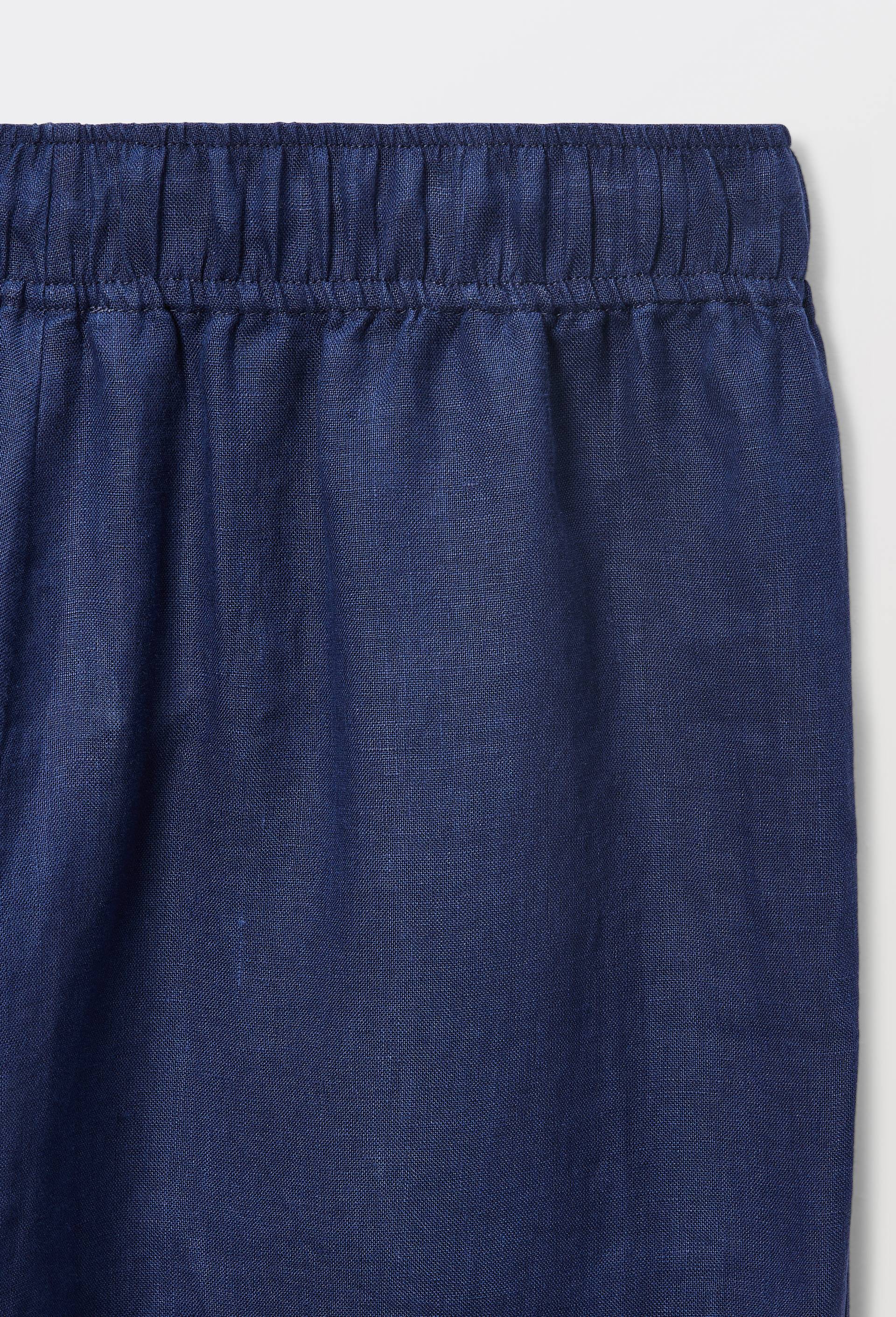 Pantalon large &agrave; taille &eacute;lastiqu&eacute;e en lin, Bleu fonc&eacute;, large image number 4.0
