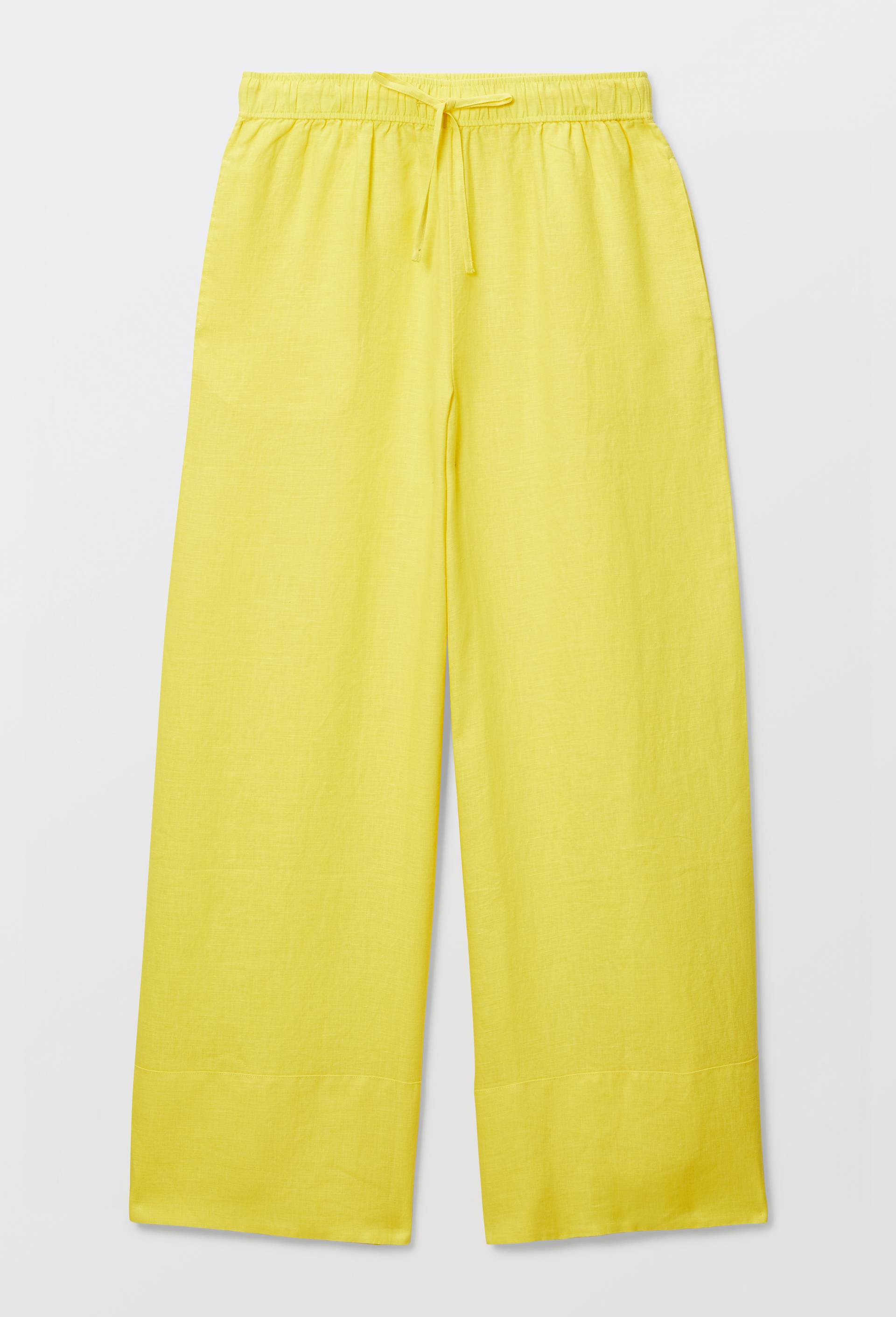 Pantalon large &agrave; taille &eacute;lastiqu&eacute;e en lin, Jaune, large image number 2
