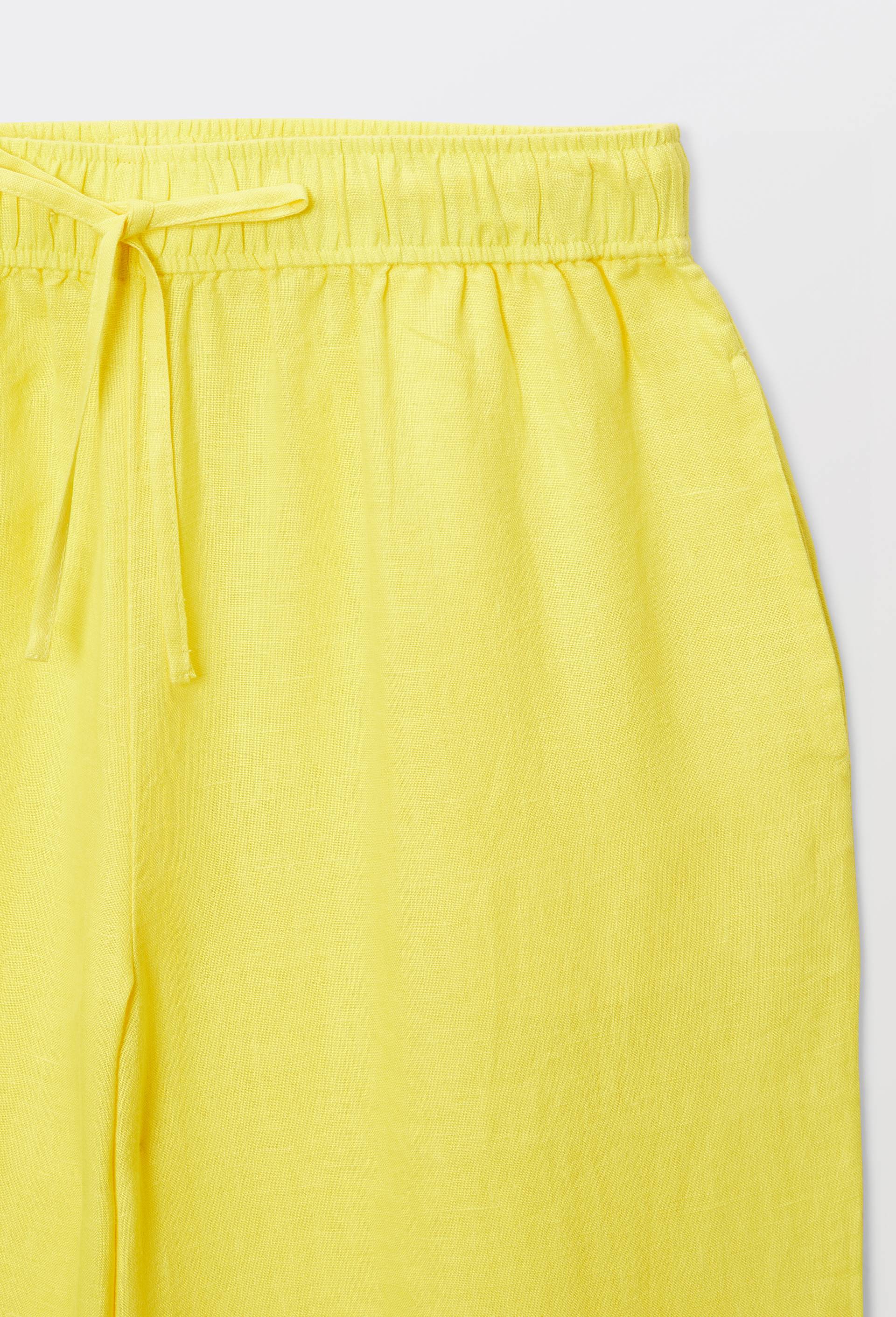 Pantalon large &agrave; taille &eacute;lastiqu&eacute;e en lin, Jaune, large image number 3