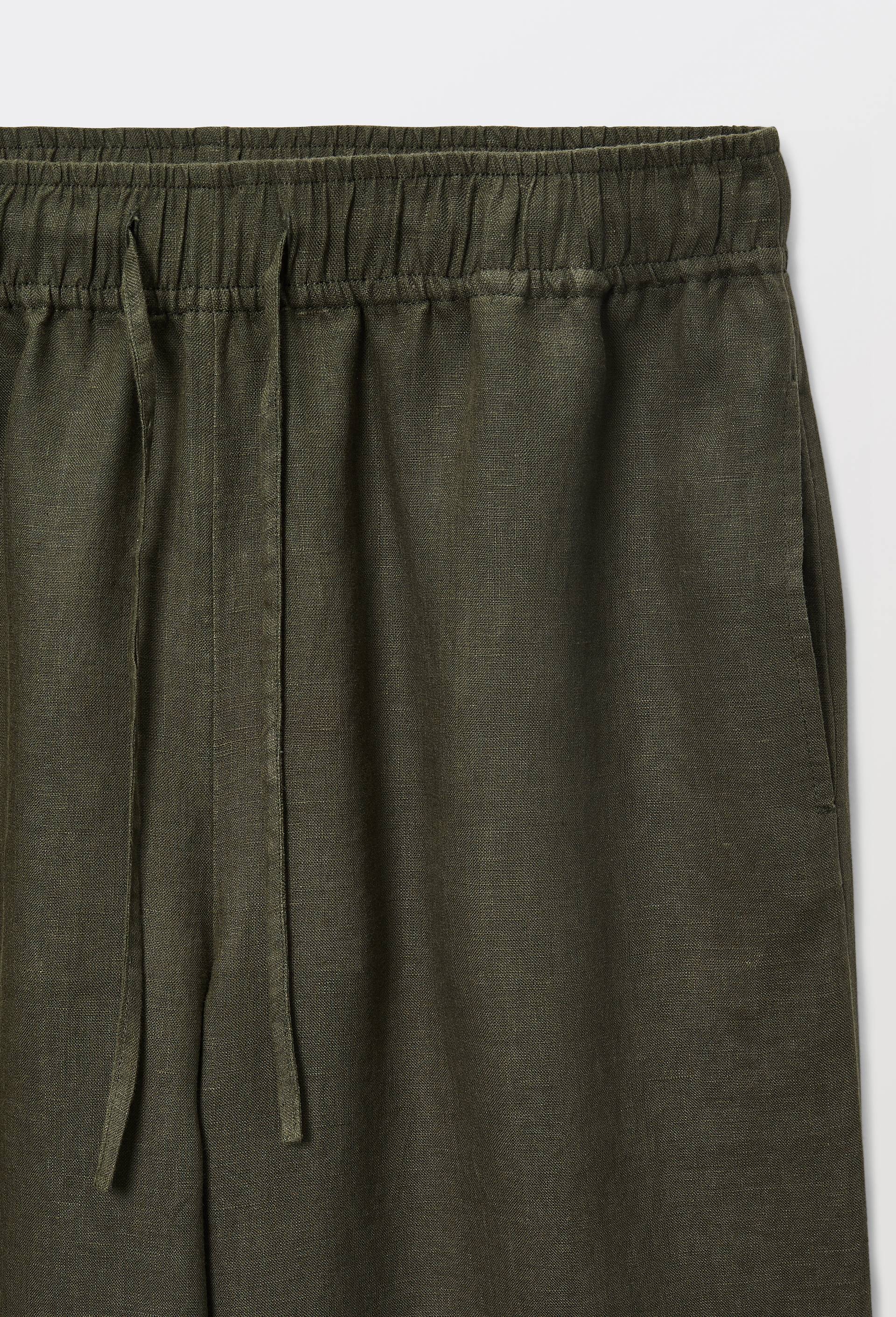Pantalon large &agrave; taille &eacute;lastiqu&eacute;e en lin, Vert fonc&eacute;, large image number 3.0