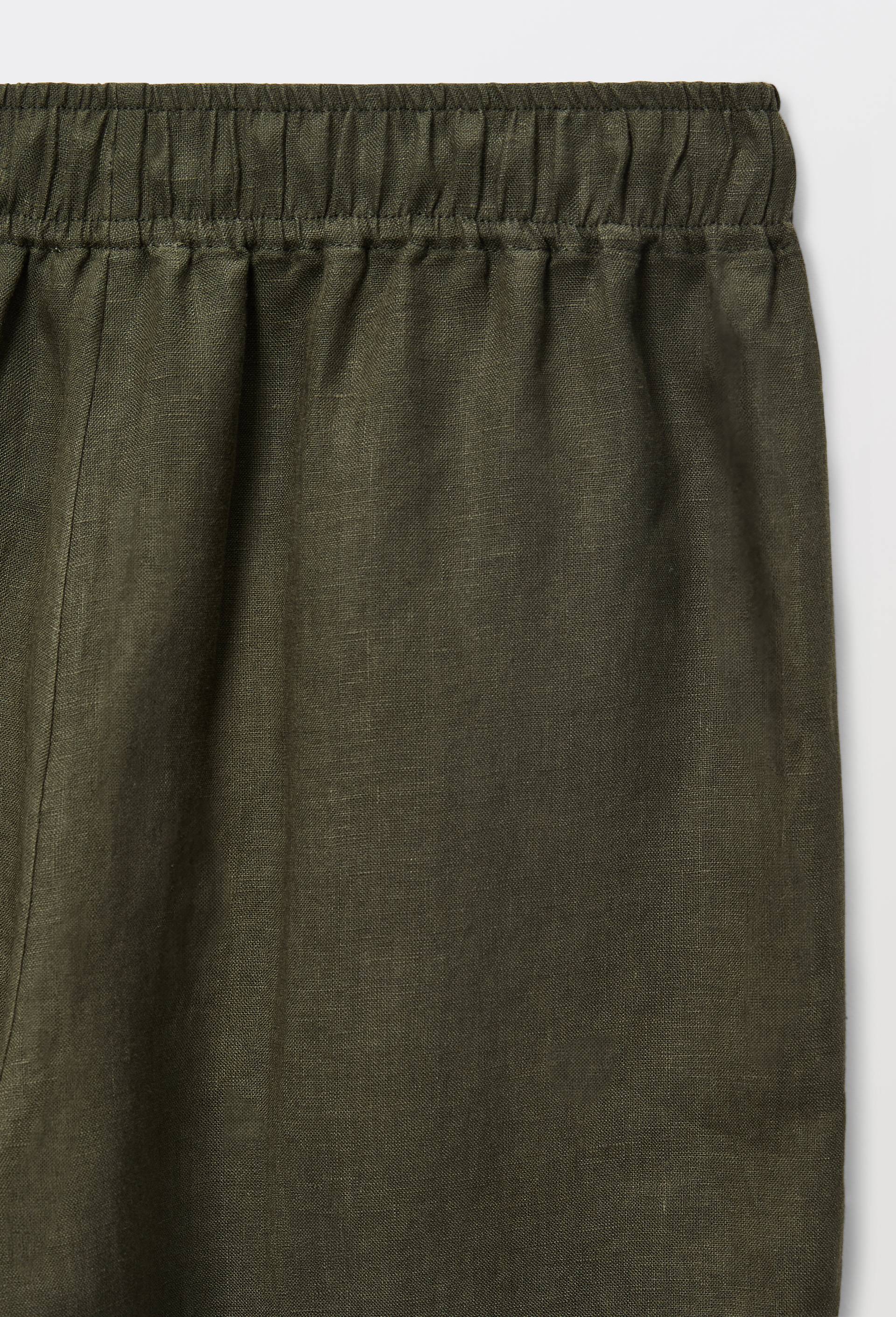 Pantalon large &agrave; taille &eacute;lastiqu&eacute;e en lin, Vert fonc&eacute;, large image number 4.0