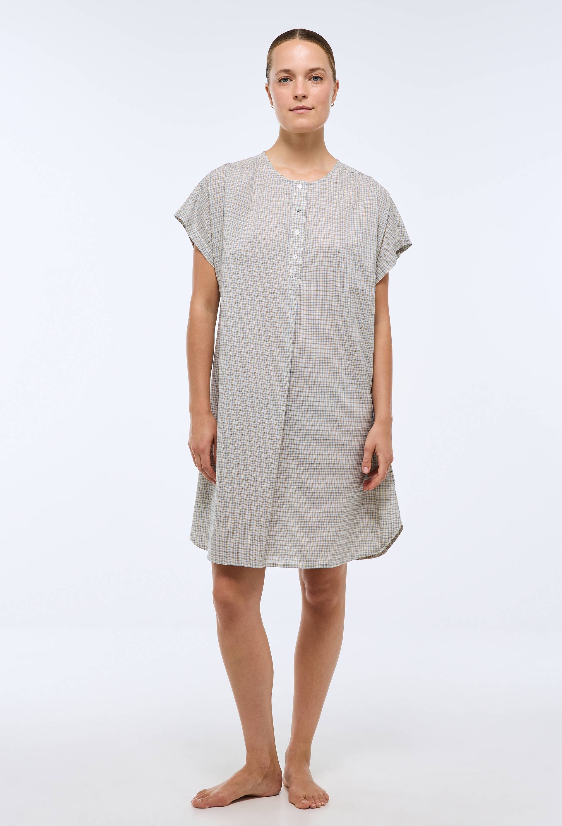 Chemise de nuit &agrave; carreaux en coton, Bleu, large image number 0.0