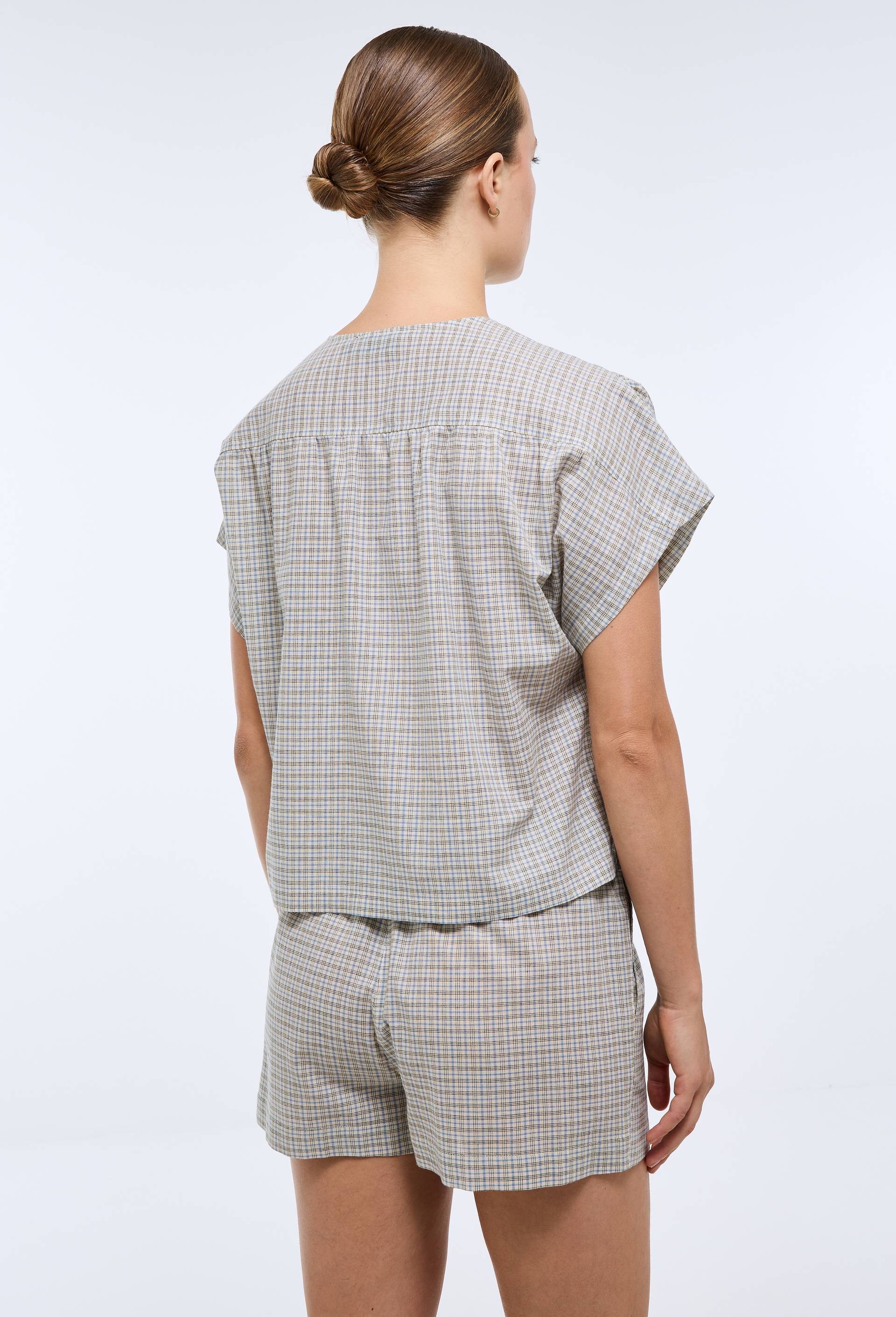 Pyjashort &agrave; carreaux en coton, Bleu, large image number 1