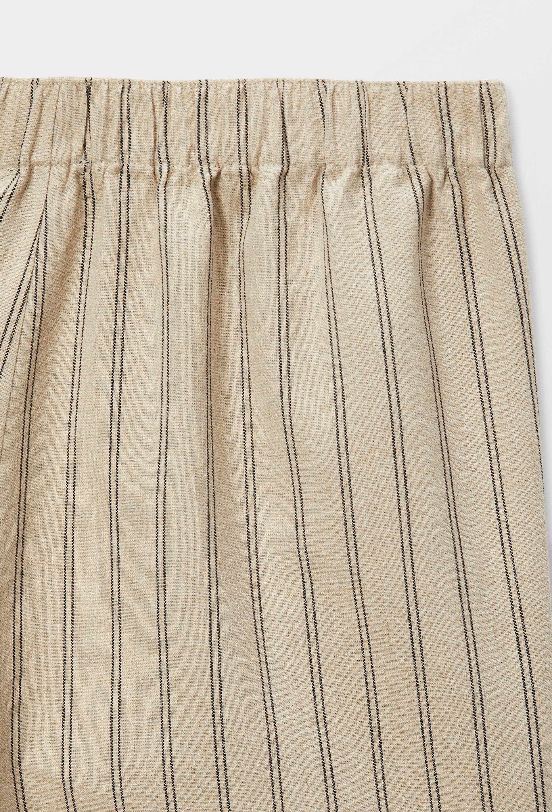 Short ray&eacute; &eacute;lastiqu&eacute; en lin et coton, Beige clair, large image number 4