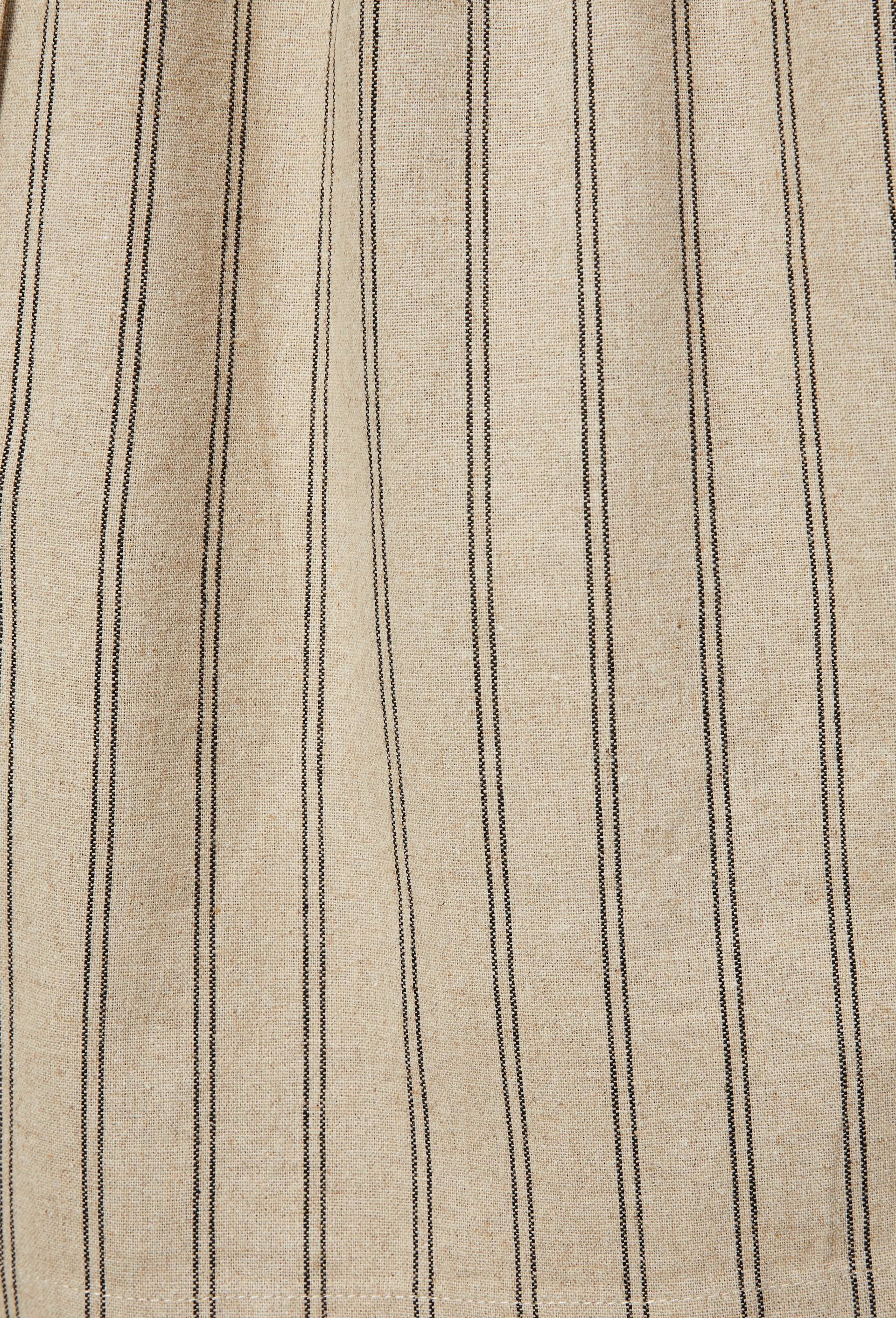 Short ray&eacute; &eacute;lastiqu&eacute; en lin et coton, Beige clair, large image number 5.0