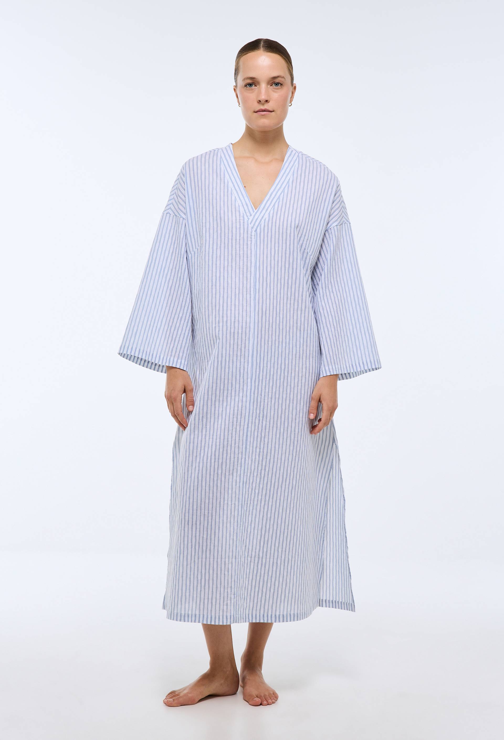 Chemise de nuit ray&eacute;e en coton, Bleu, large image number 0