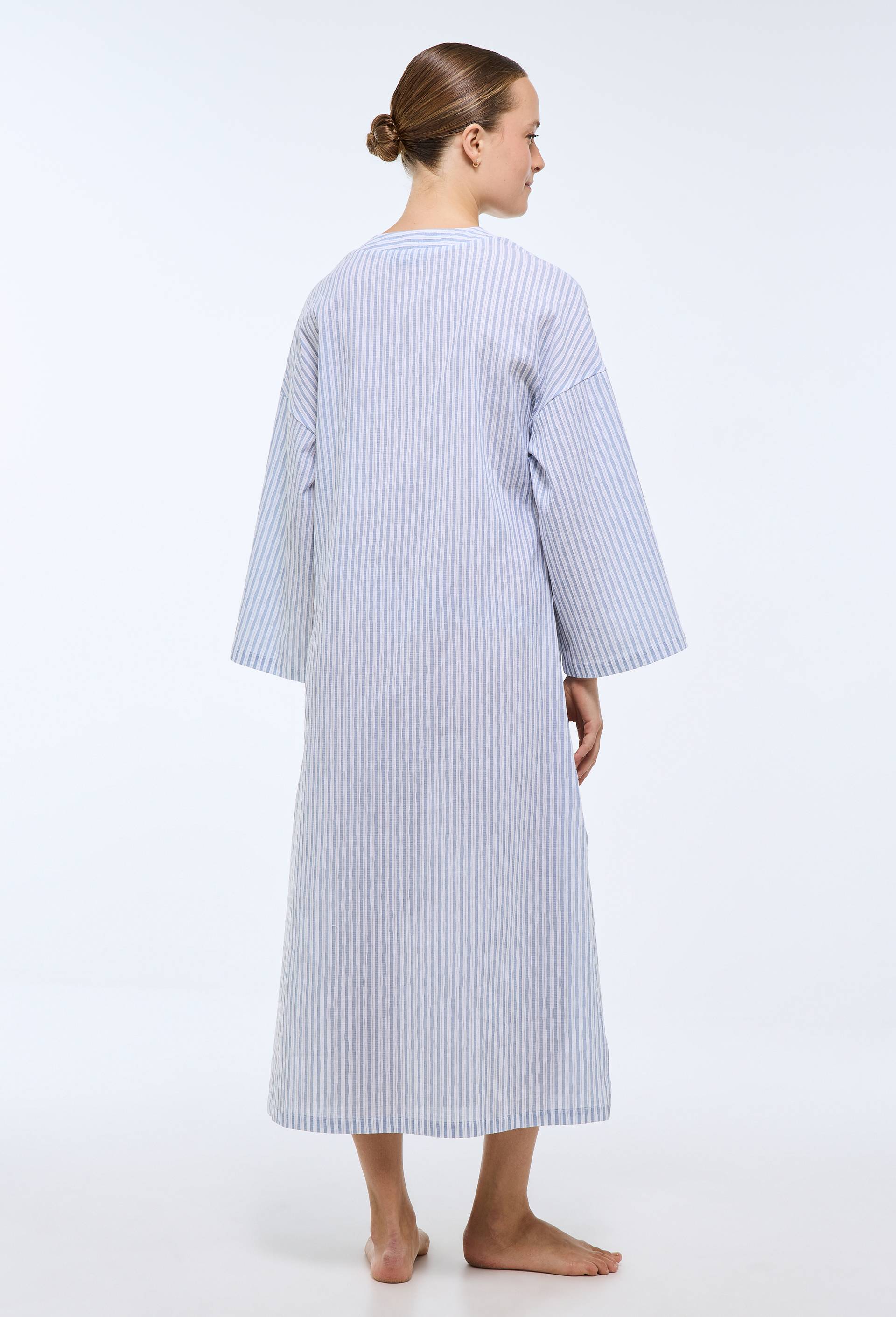 Chemise de nuit ray&eacute;e en coton, Bleu, large image number 1