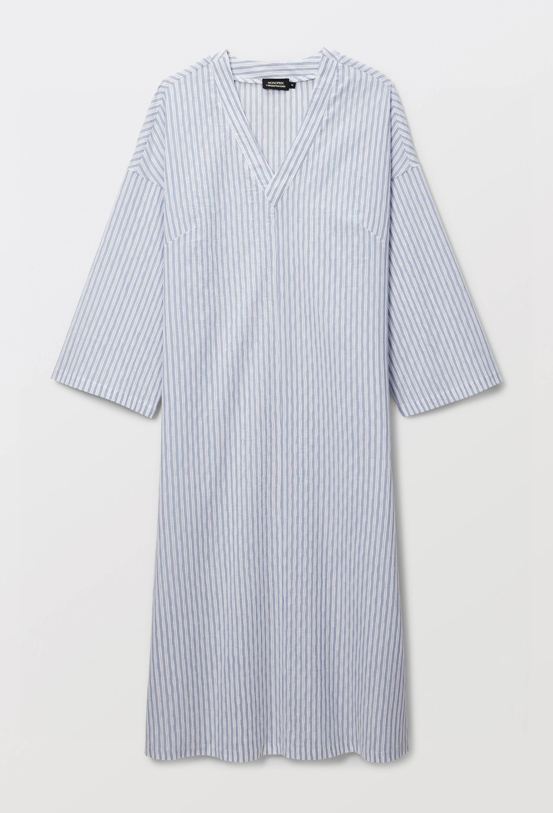 Chemise de nuit ray&eacute;e en coton, Bleu, large image number 2