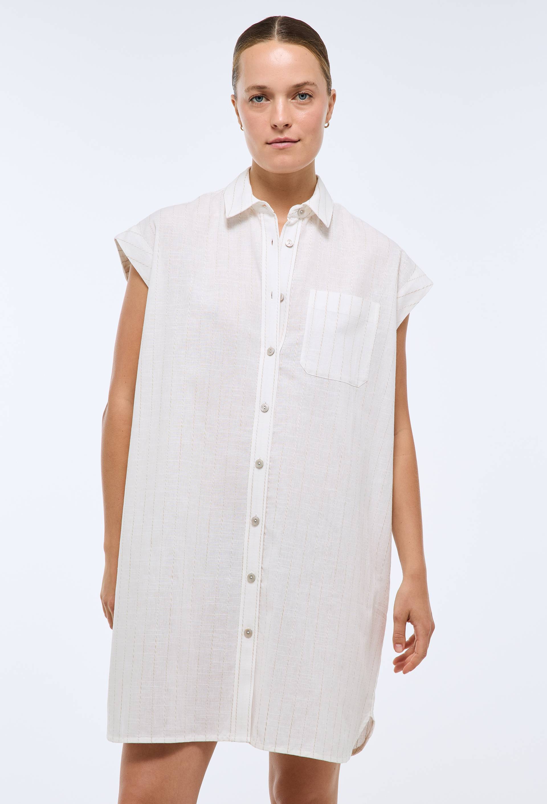 Chemise de nuit ray&eacute;e en coton, Ecru, large image number 0