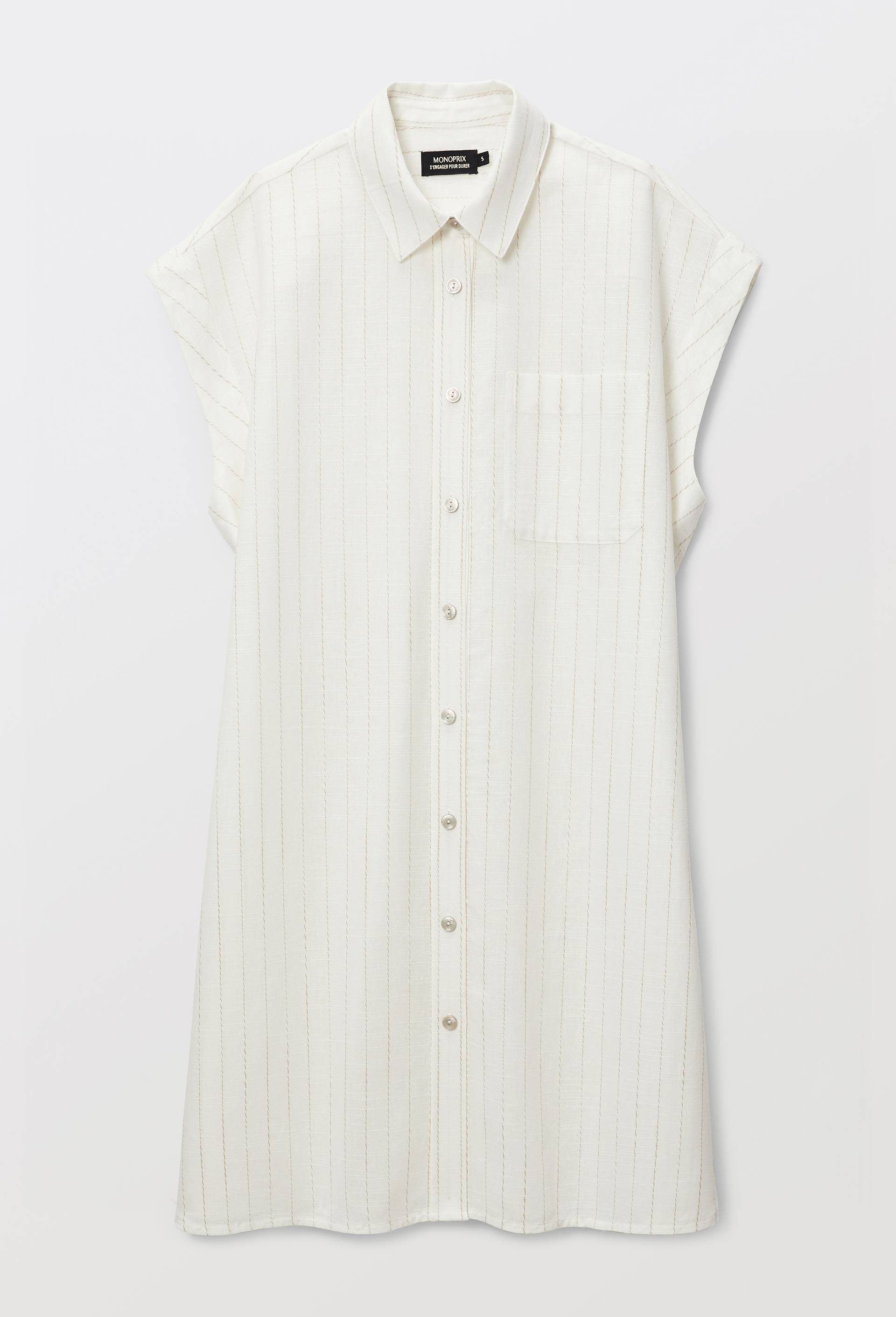 Chemise de nuit ray&eacute;e en coton, Ecru, large image number 2