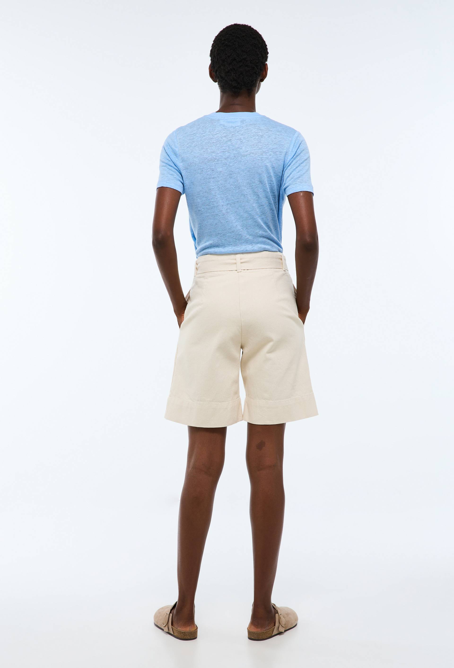 Bermuda ceintur&eacute; en denim, Ecru, large image number 1