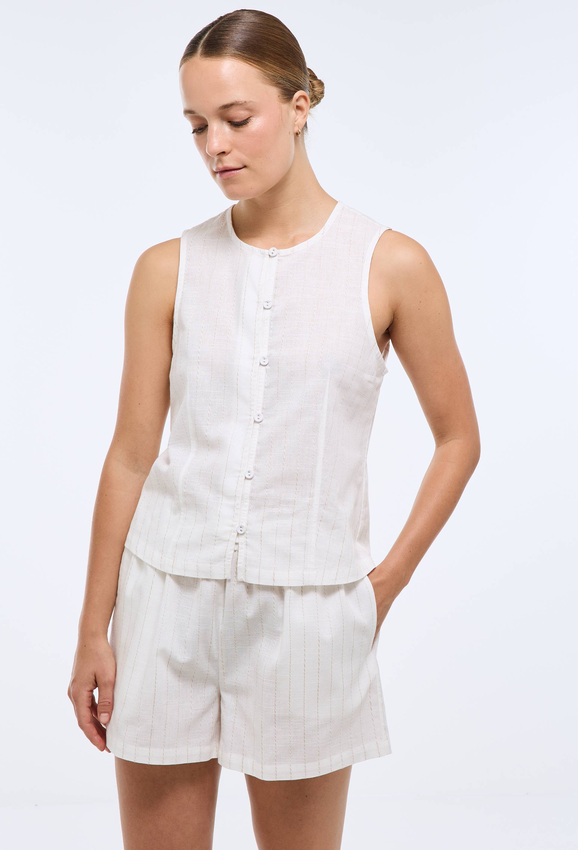 Pyjashort sans manches en coton, Ecru, large image number 0