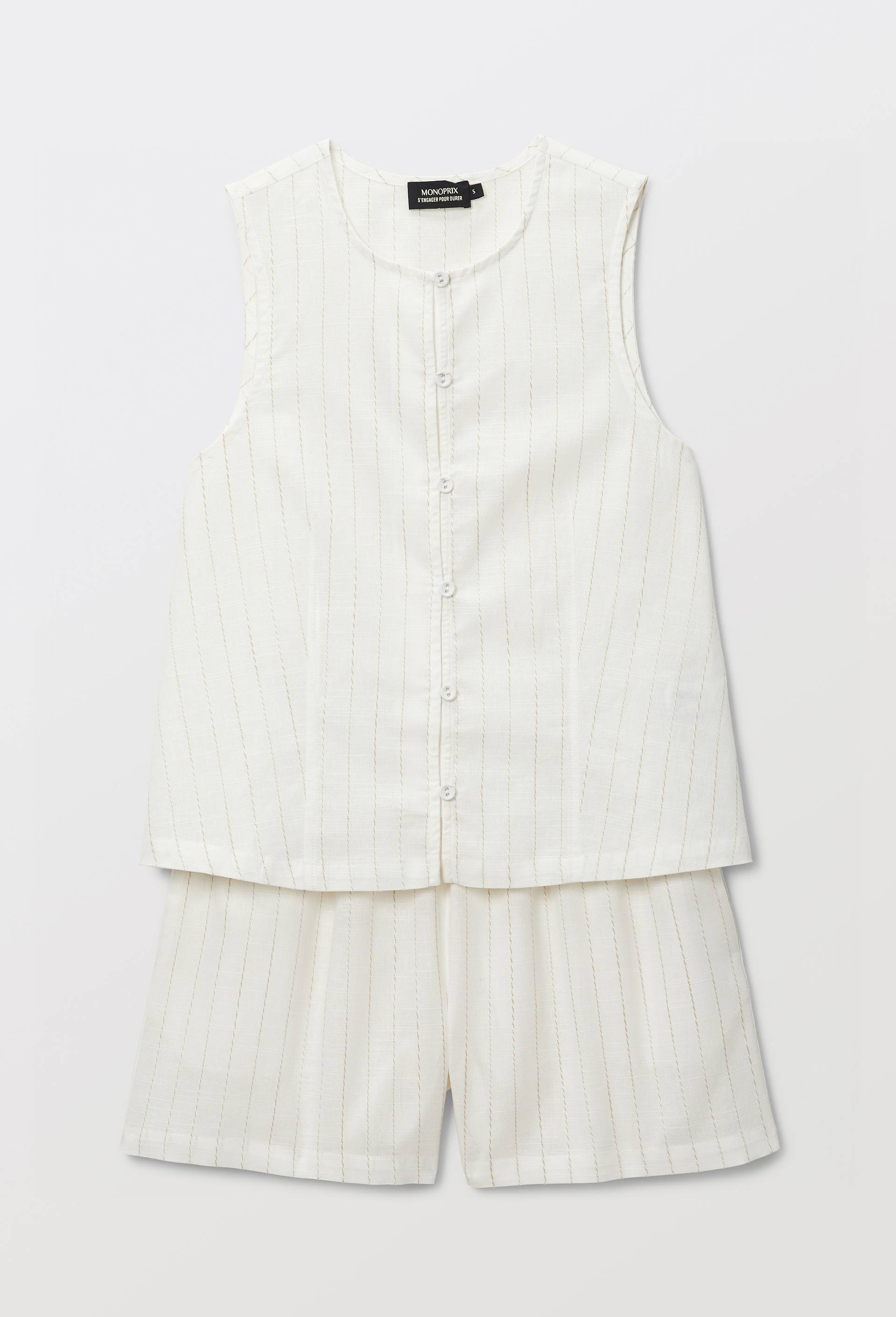 Pyjashort sans manches en coton, Ecru, large image number 2.0