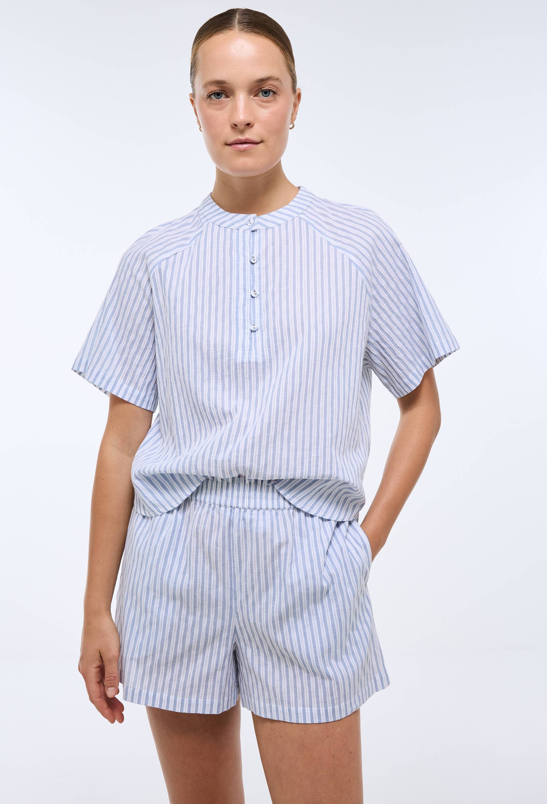 Pyjashort ray&eacute; en coton, Bleu, large image number 0.0