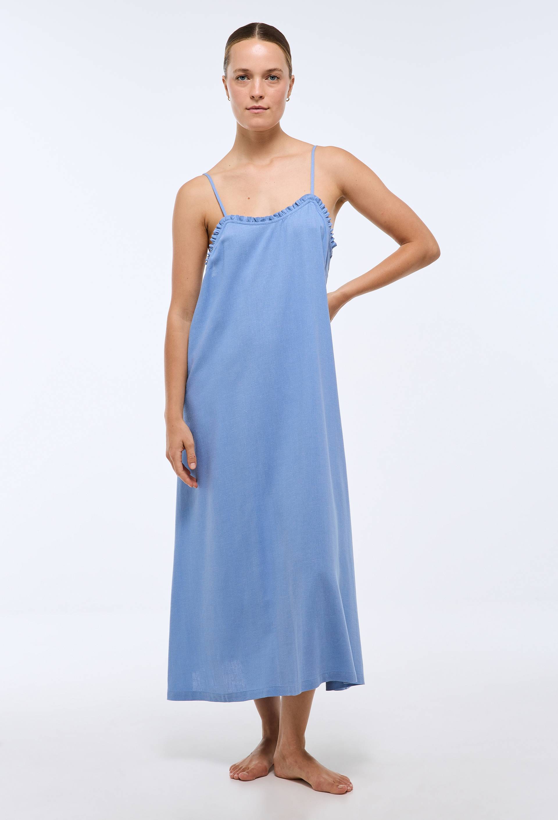 Chemise de nuit en viscose et lin, Bleu, large image number 0