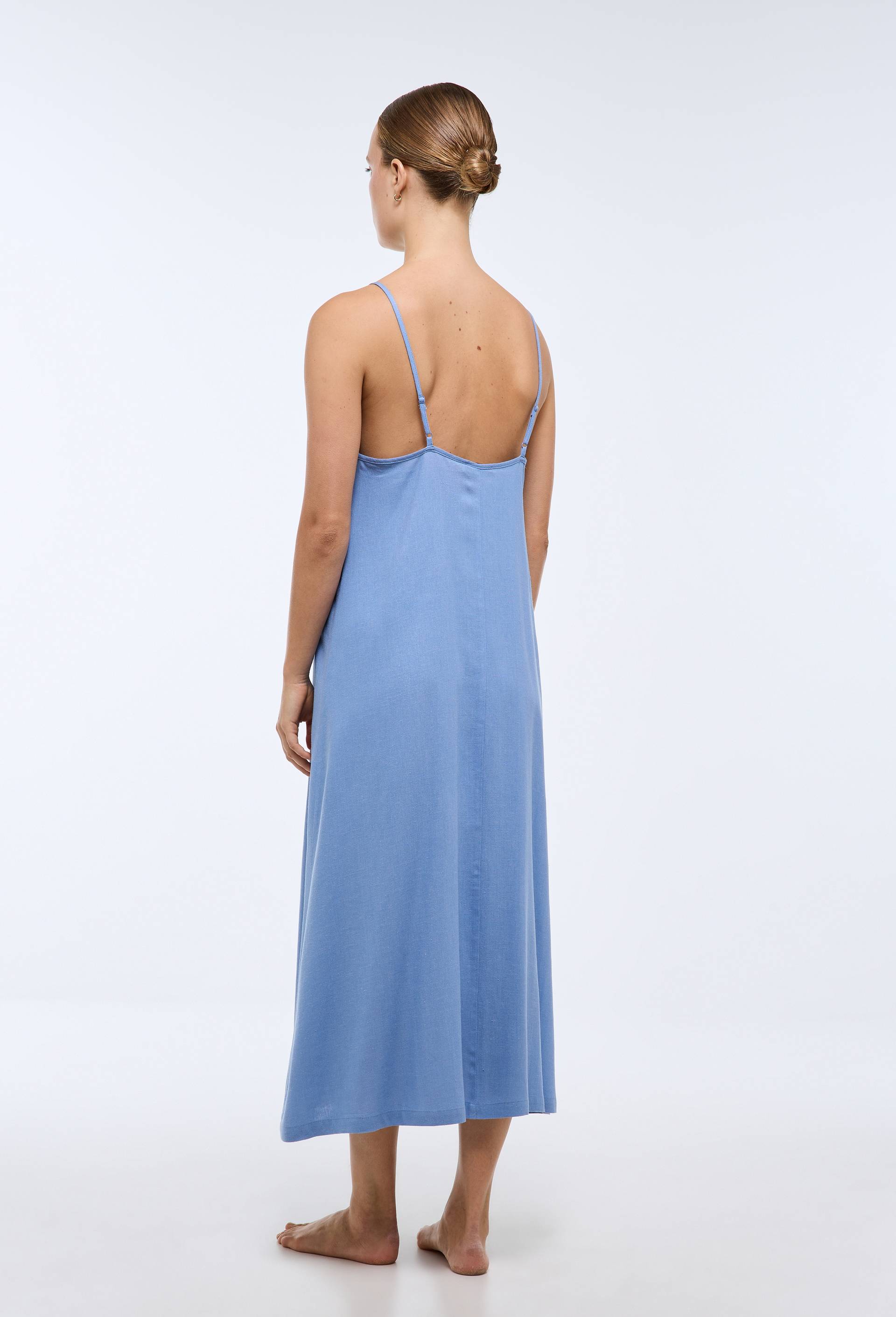 Chemise de nuit en viscose et lin, Bleu, large image number 1