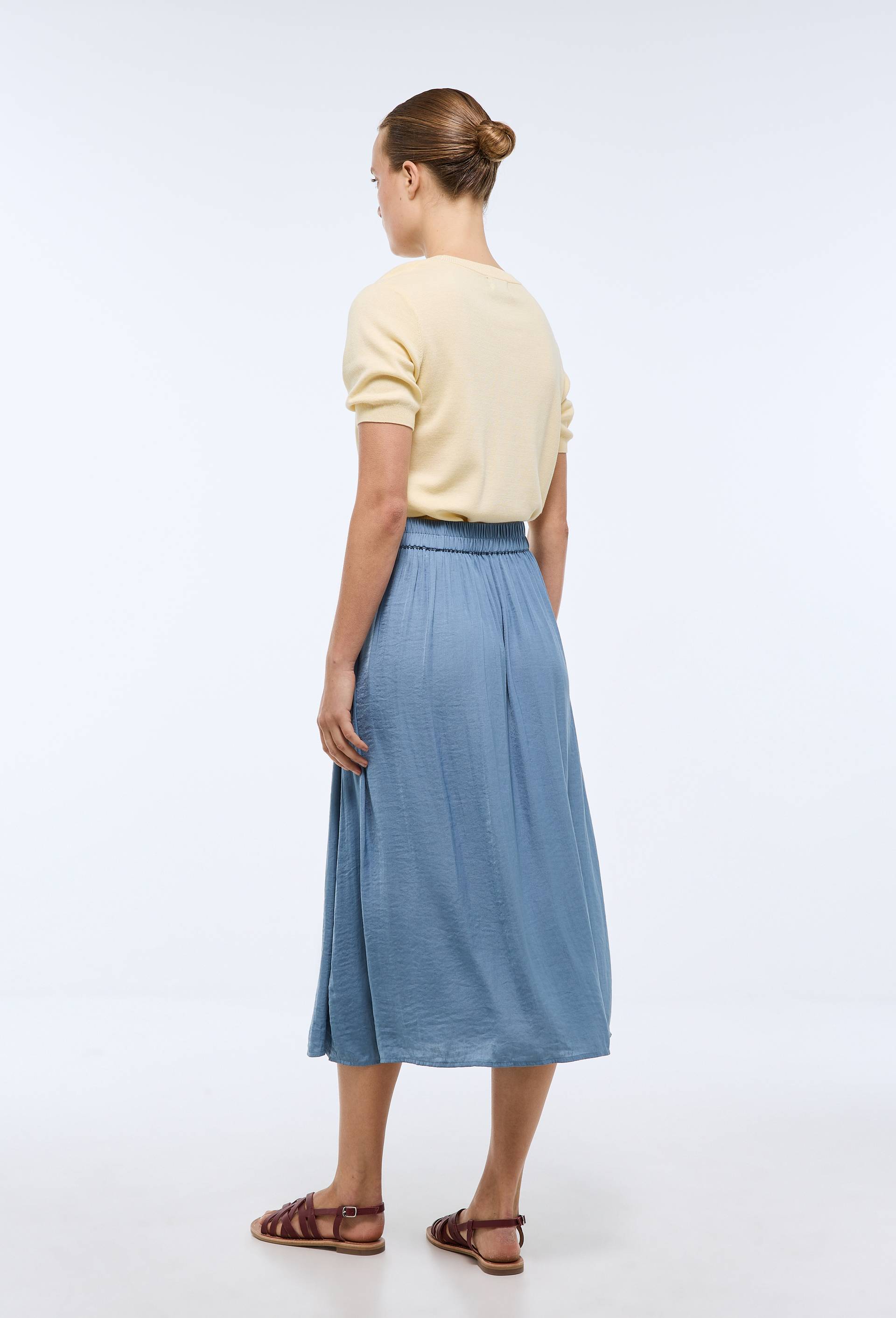 Jupe midi satin&eacute;e, Bleu, large image number 1