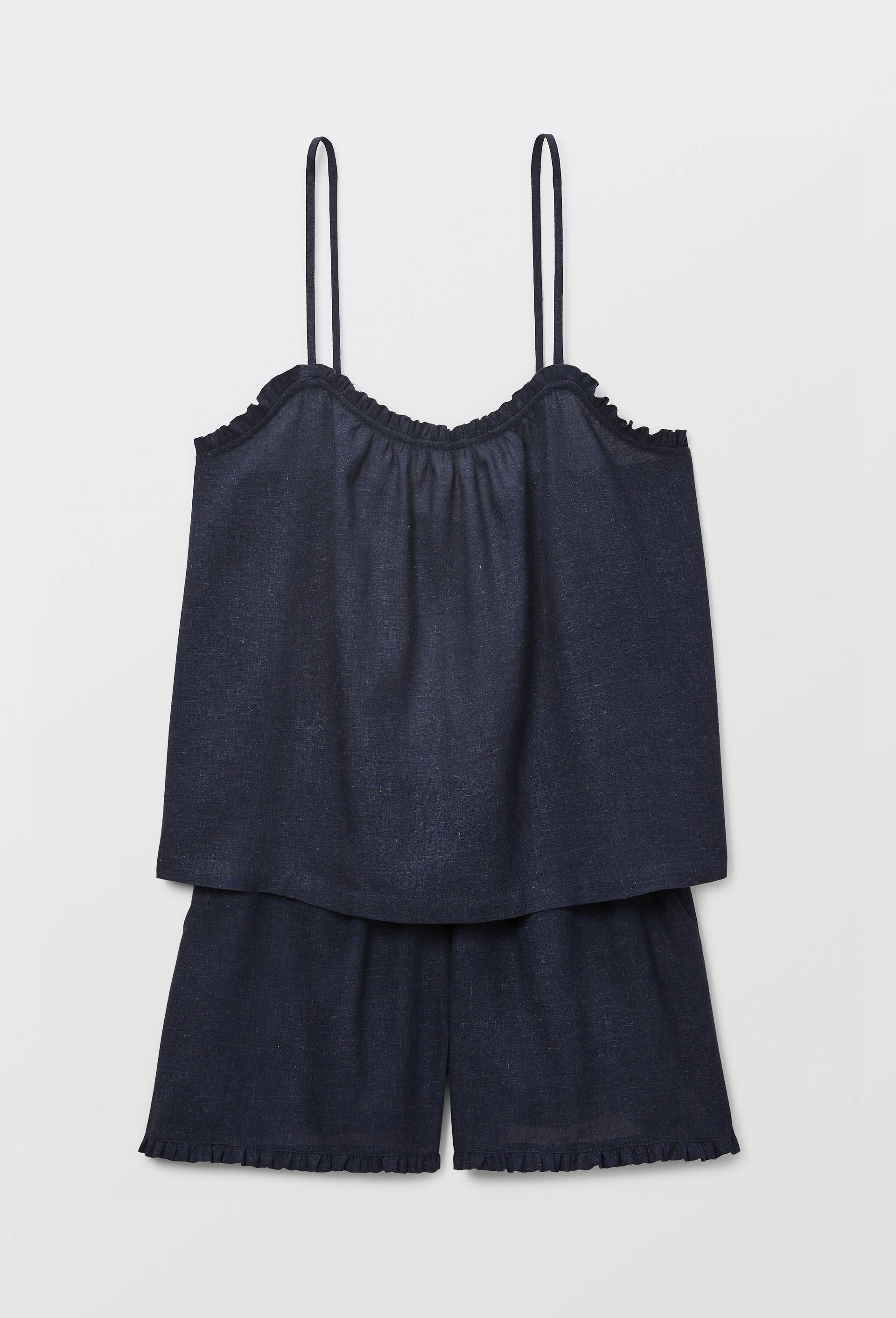 Pyjashort uni en viscose lin, Bleu fonc&eacute;, large image number 2